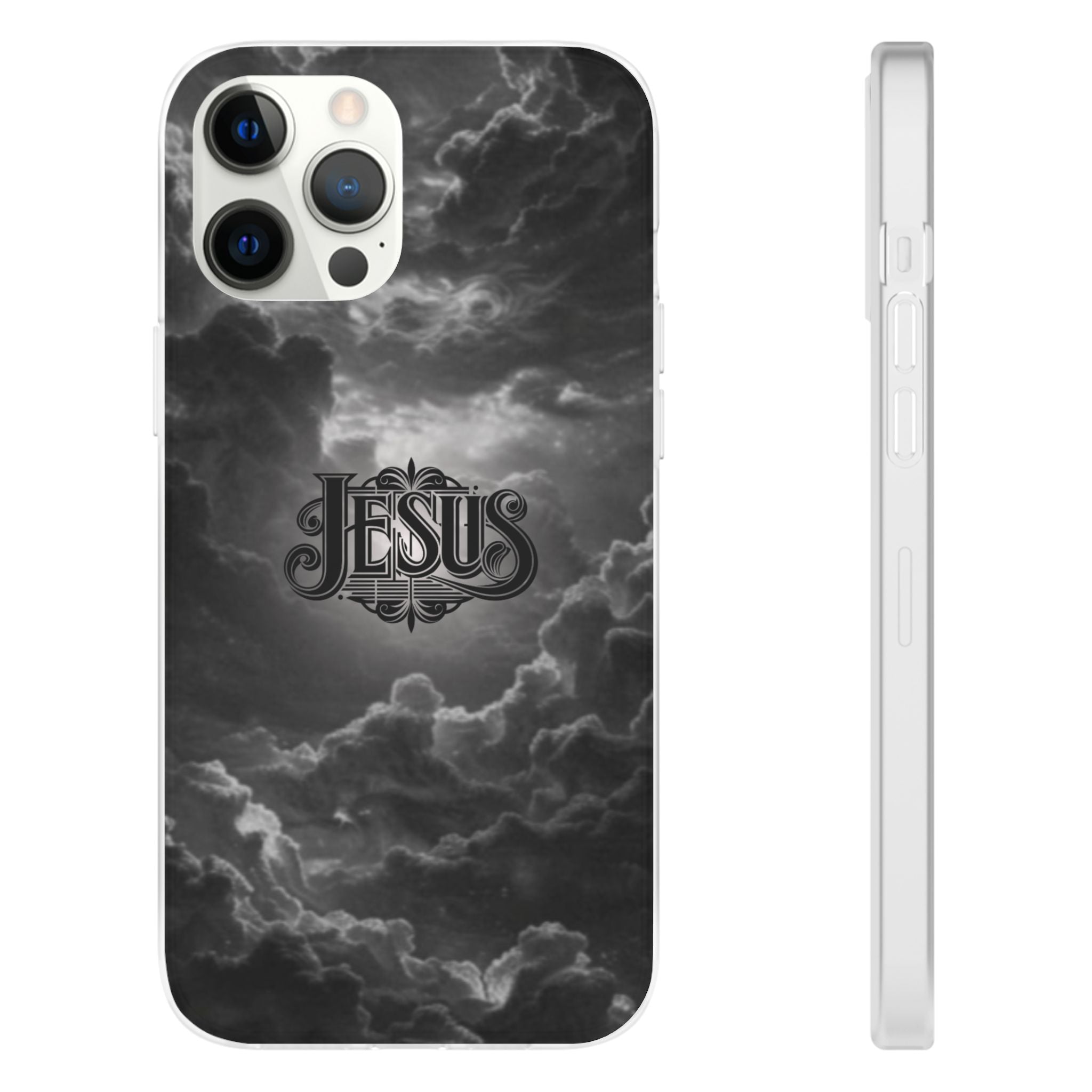 Jesus Cloud Phone Case — Faith-Inspired Flexi Case with 'Jesus' Script