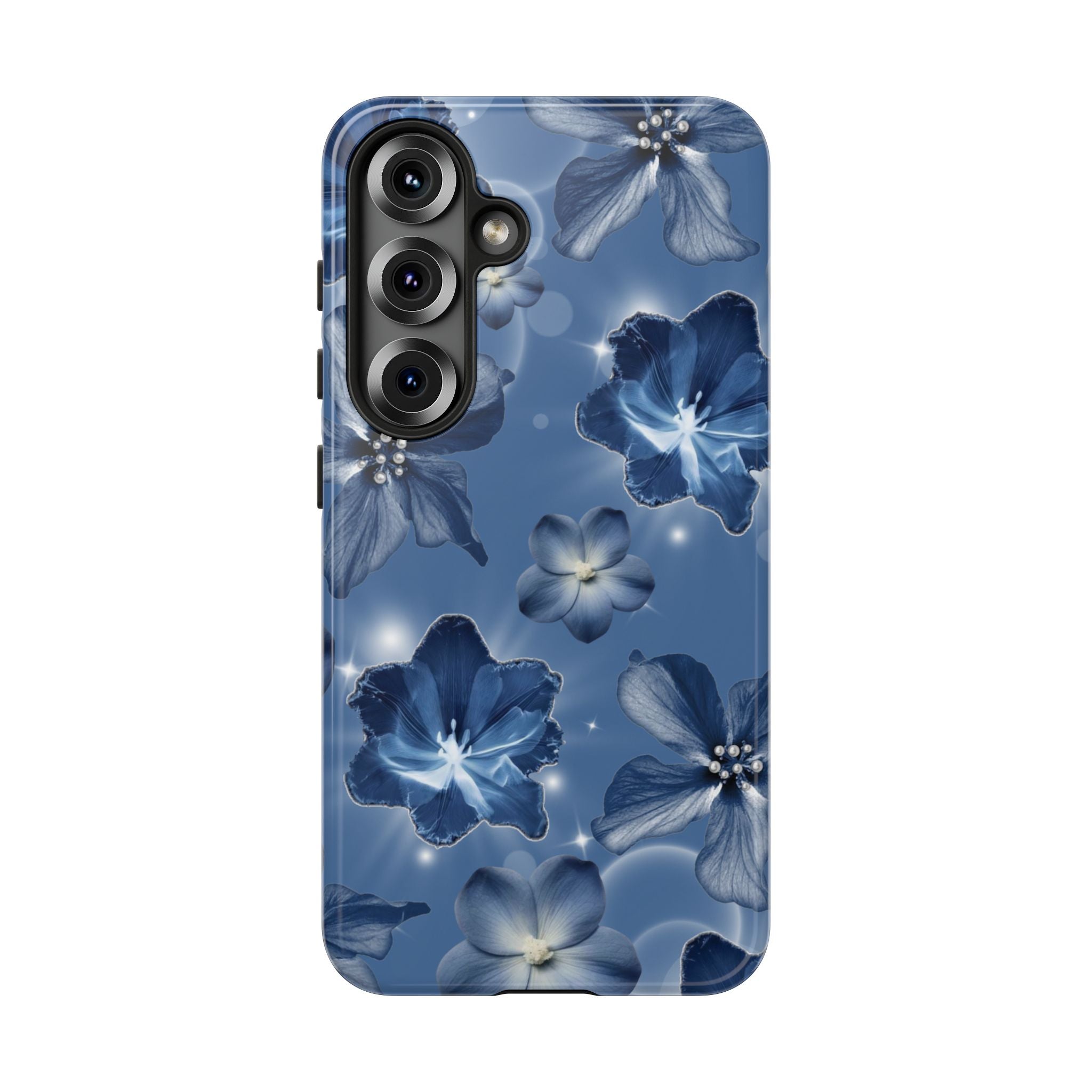 Blue Floral Tough Phone Case — Protective Blossom Design