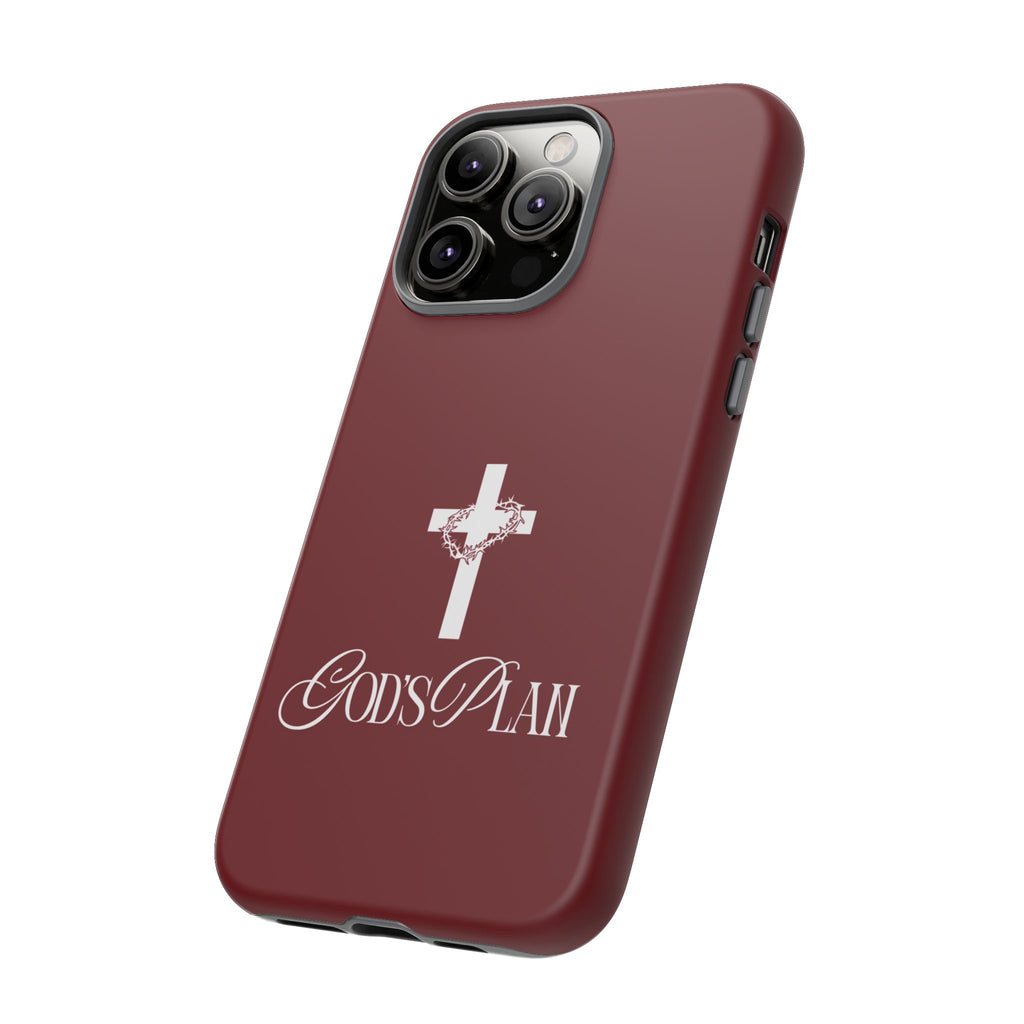 God's Plan — Christian Tough Phone Case | Cross Faith Burgundy Cover