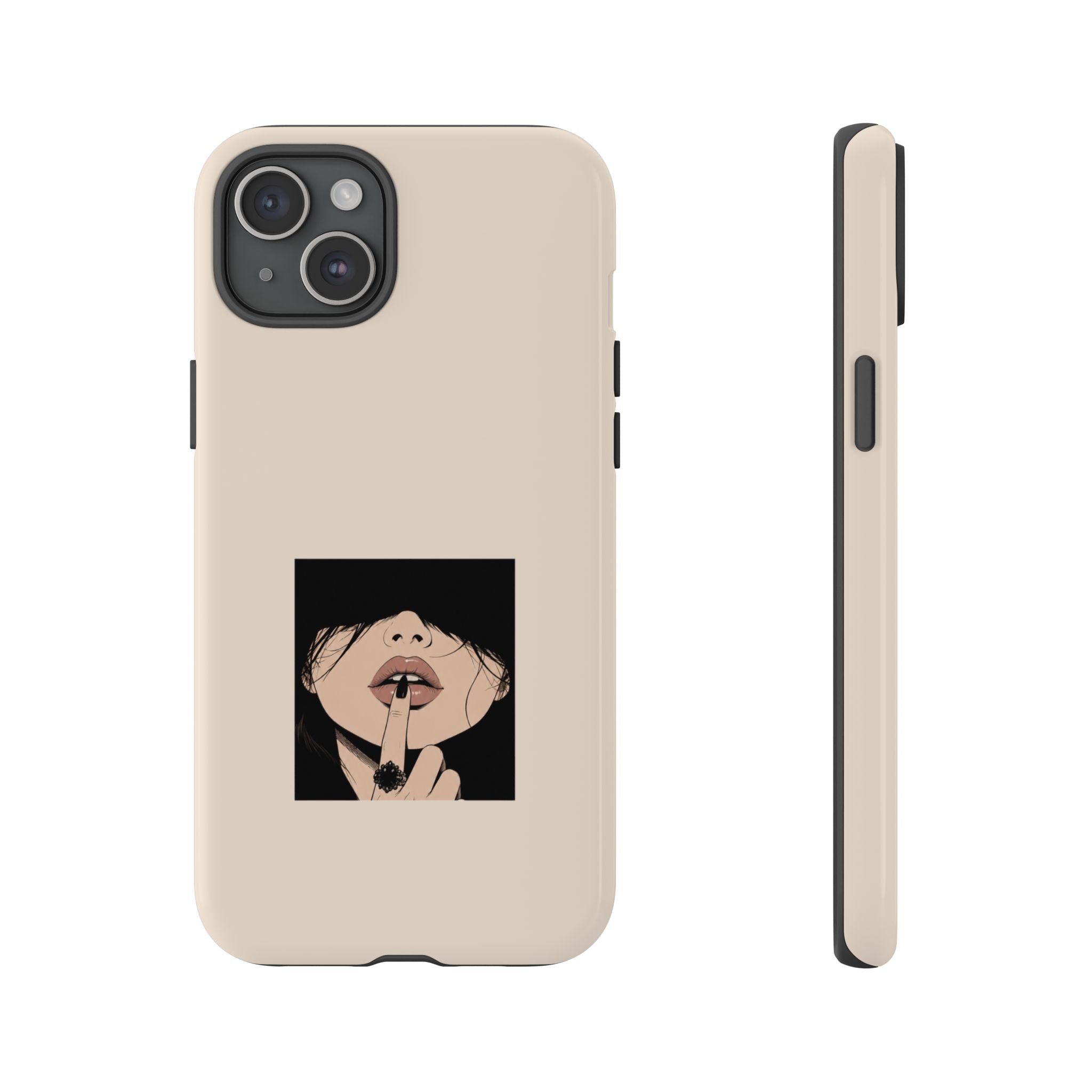Minimal Anime Girl Shh Design, Edgy Aesthetic Protective Cover
