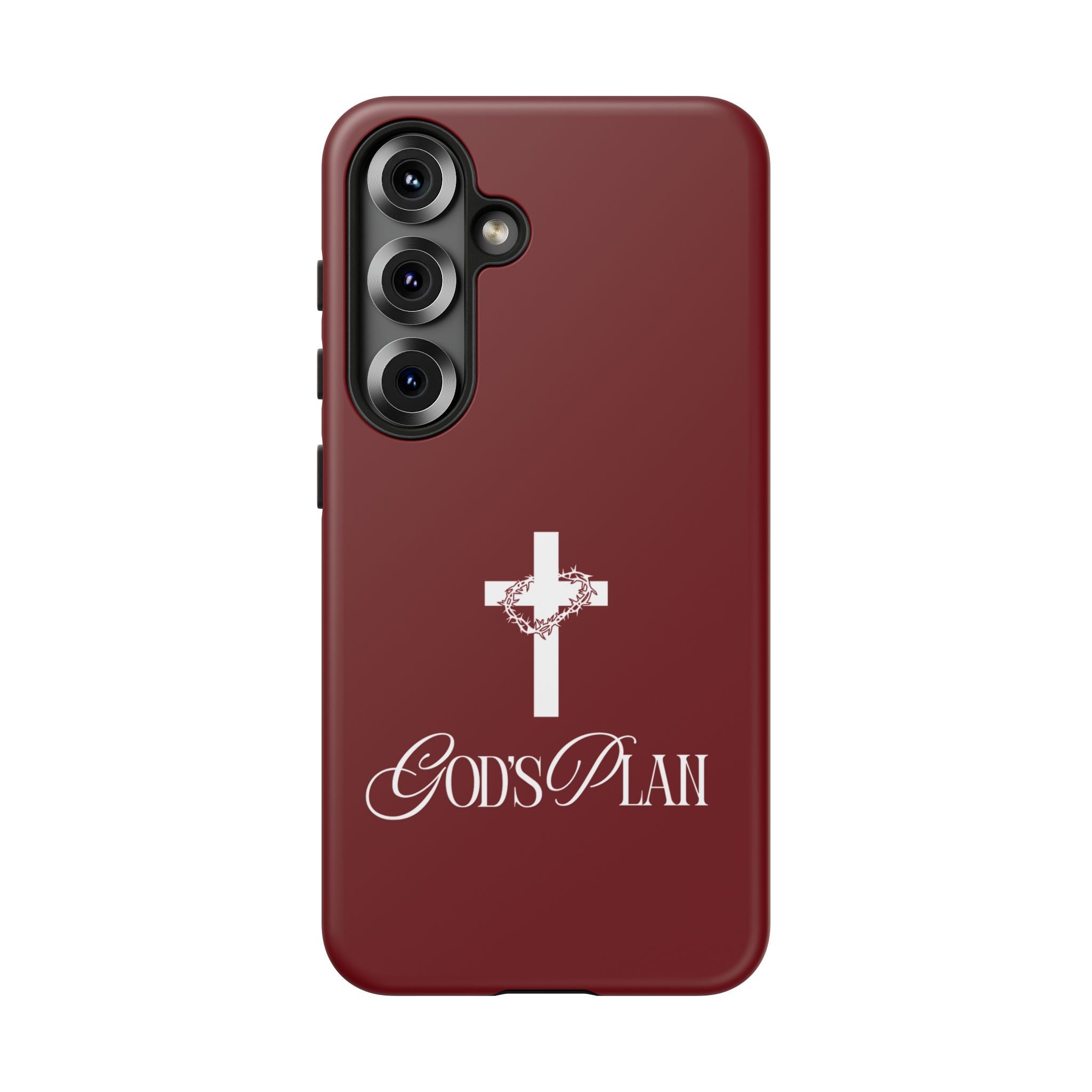 God's Plan — Christian Tough Phone Case | Cross Faith Burgundy Cover