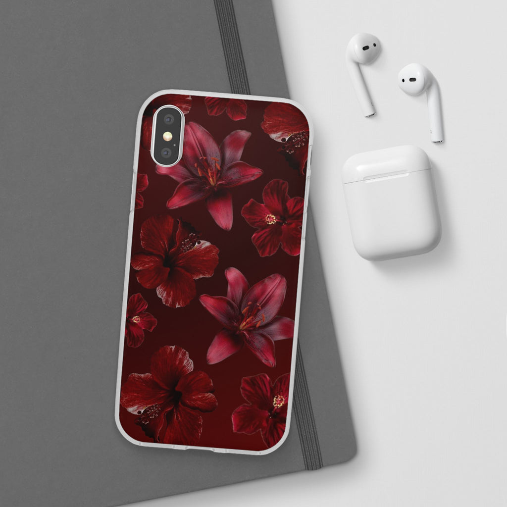 Red Floral Flexi Phone Case – Dark Burgundy Lily Pattern