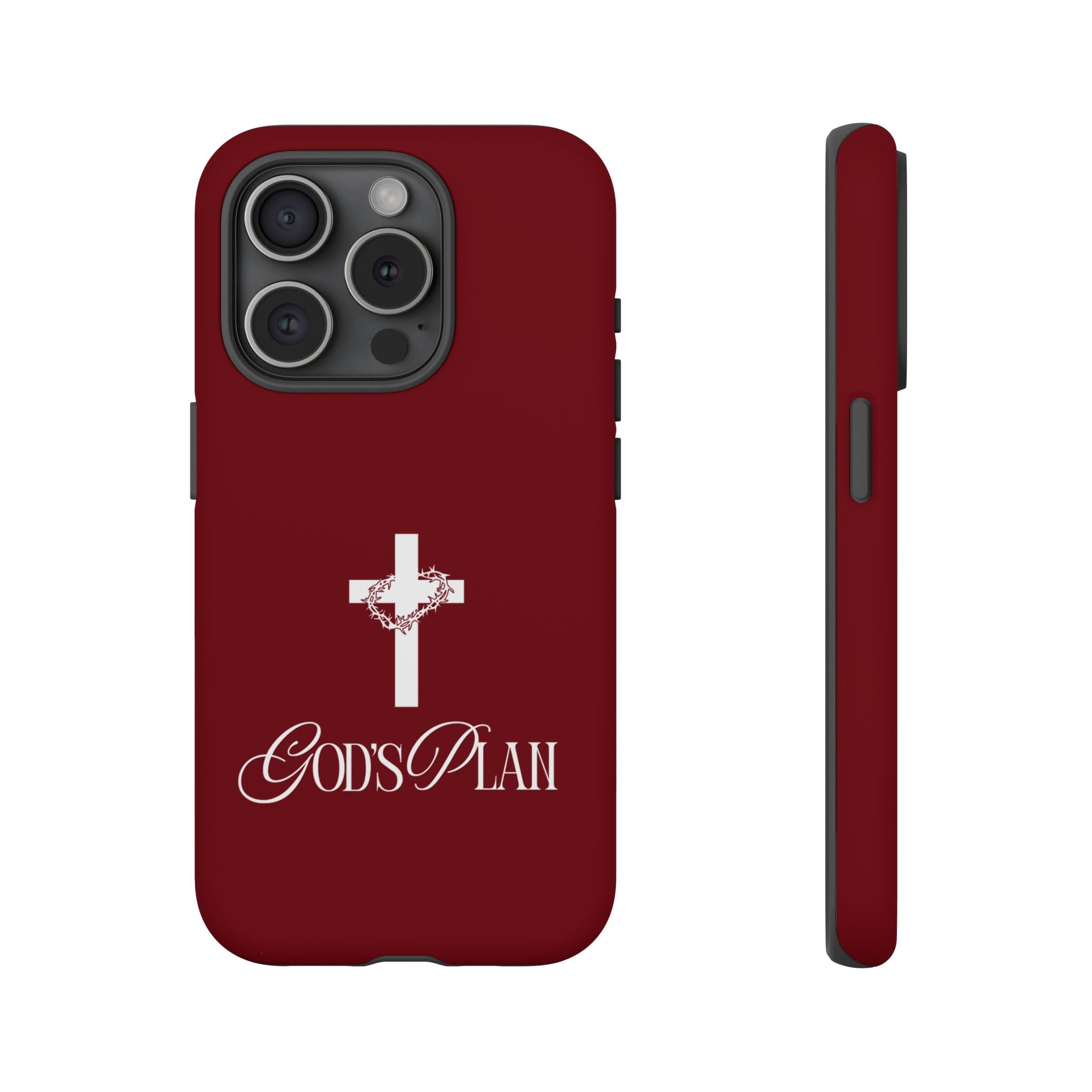 God's Plan — Christian Tough Phone Case | Cross Faith Burgundy Cover