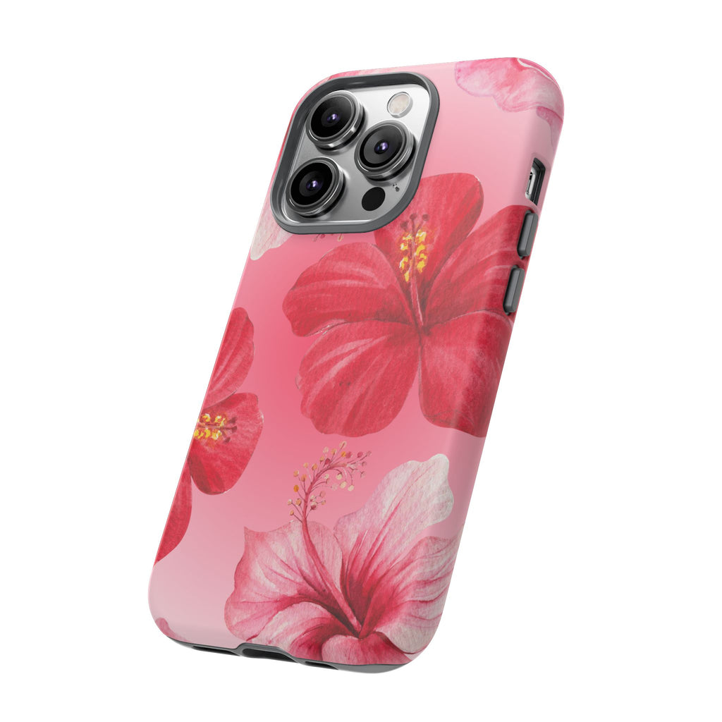 Hibiscus Pink Tough Phone Case — Floral Tropical Protective Cover