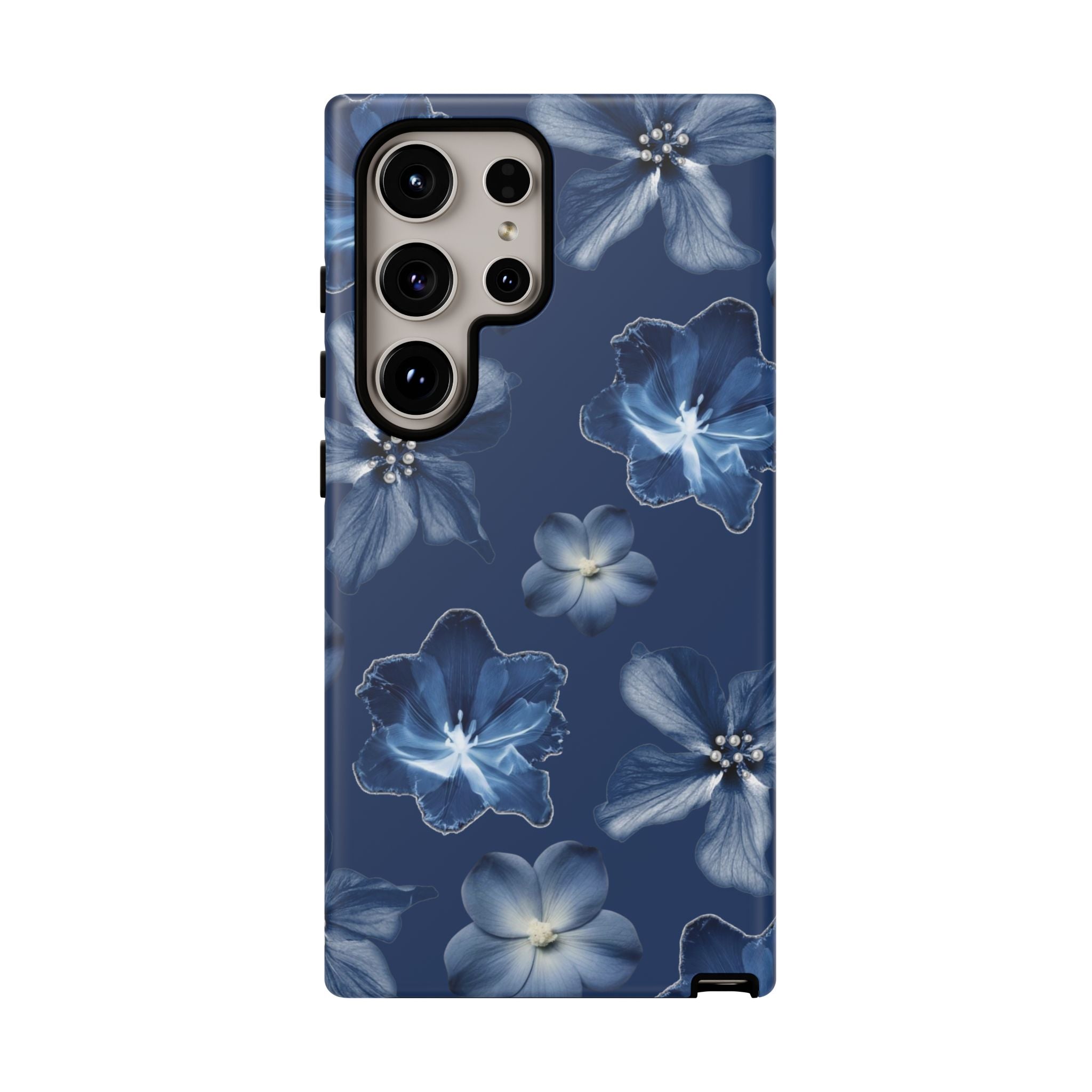 Navy Floral Tough Phone Case — Blue Bloom Protective Cover