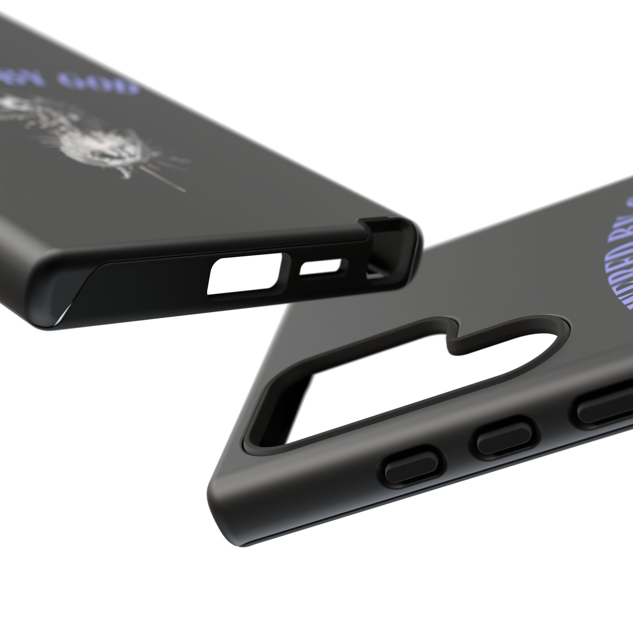 Phone Case — "Powered by God" Black Protective Case with Angelic Skull Design
