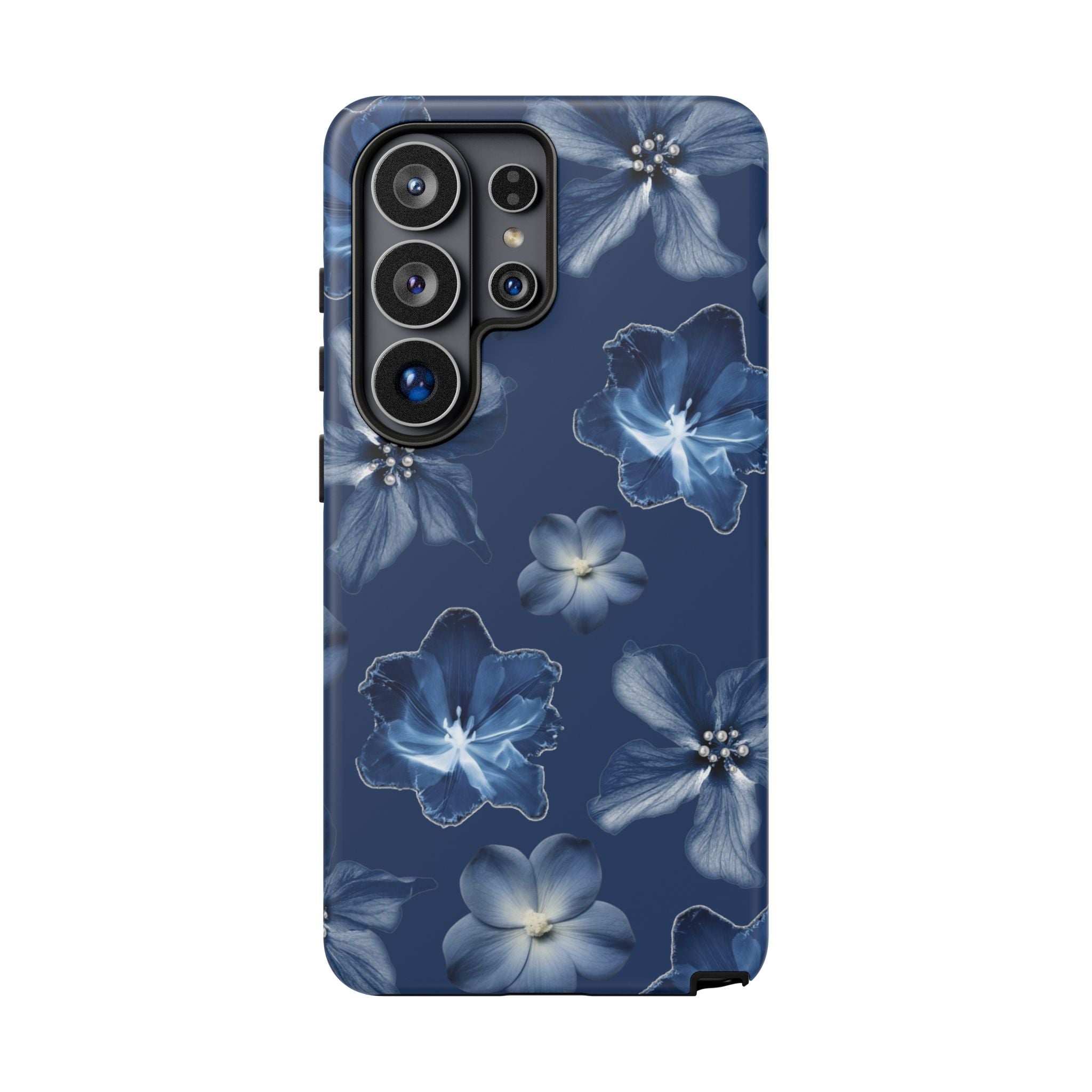 Navy Floral Tough Phone Case — Blue Bloom Protective Cover