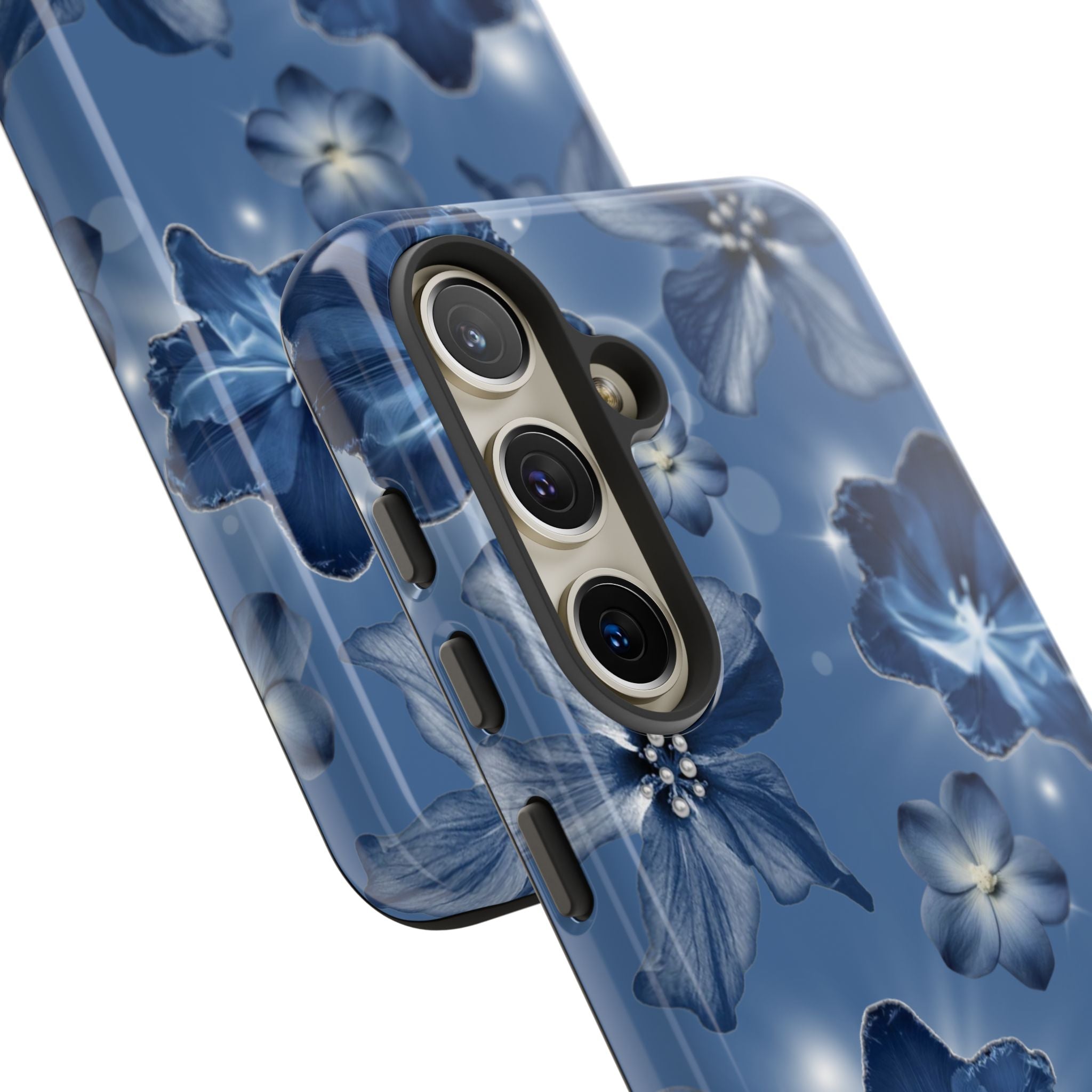 Blue Floral Tough Phone Case — Protective Blossom Design
