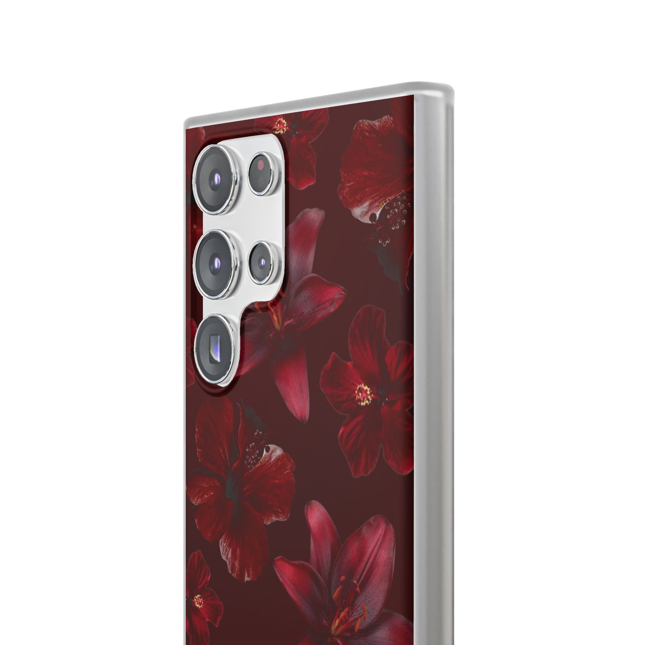 Red Floral Flexi Phone Case – Dark Burgundy Lily Pattern