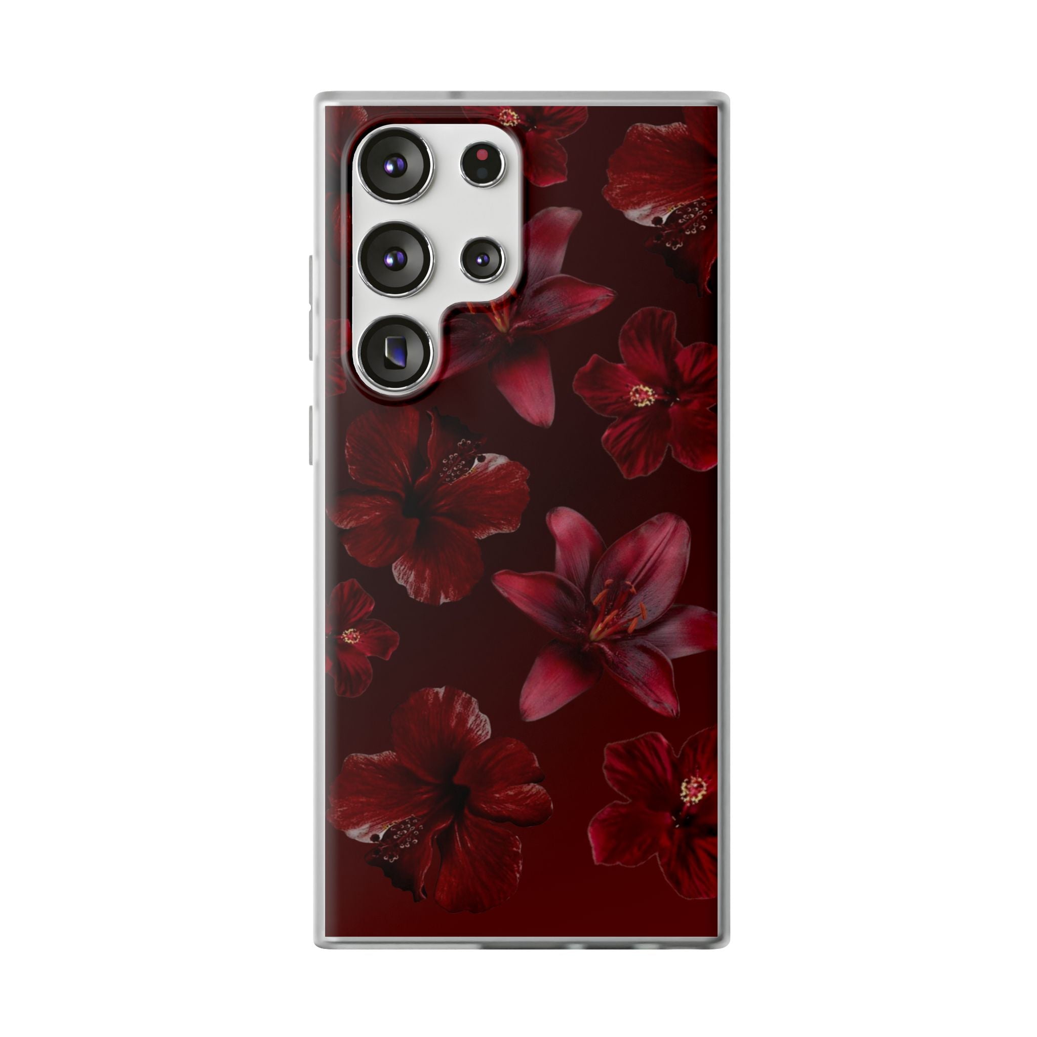 Red Floral Flexi Phone Case – Dark Burgundy Lily Pattern
