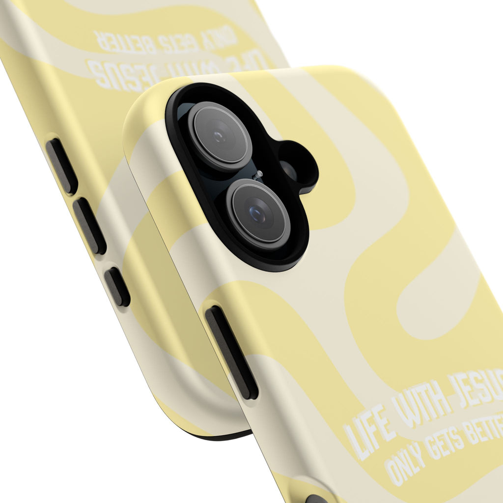 Yellow Swirl Phone Case - "Life With Jesus Only Gets Better" Christian iPhone Cover Tough Case