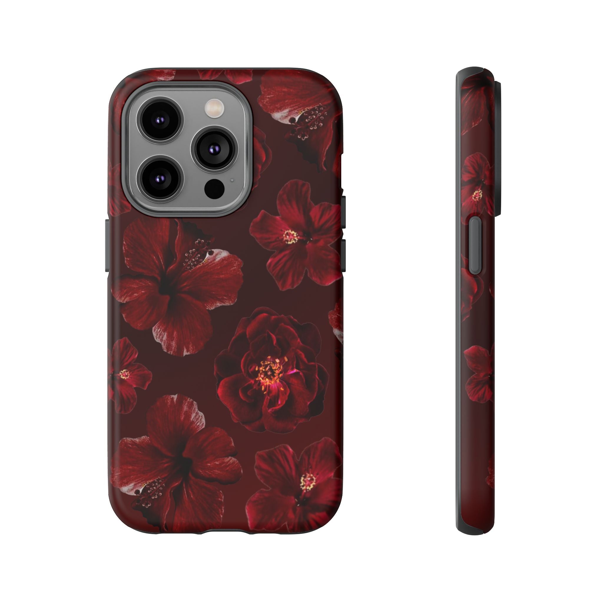 Dark Red Floral Phone Case – Protective Tough Case with Burgundy Roses