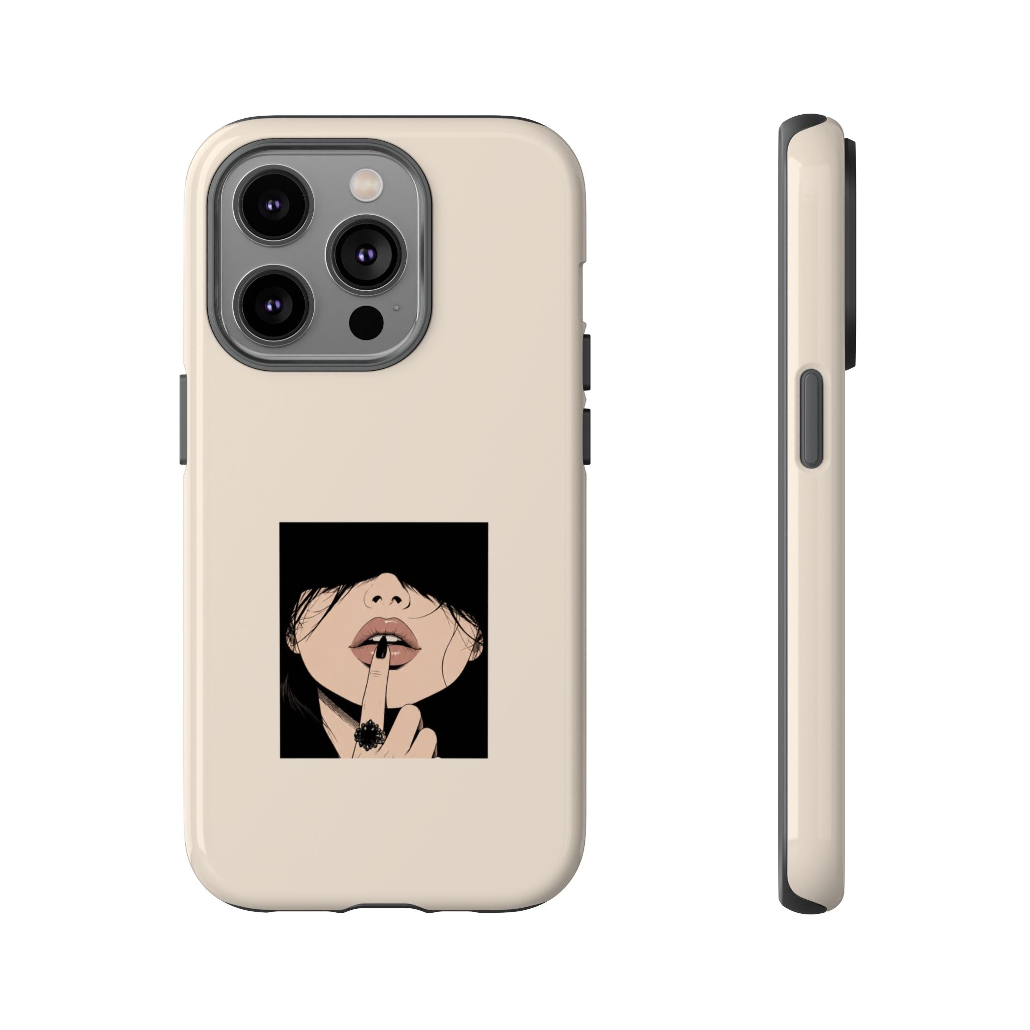 Minimal Anime Girl Shh Design, Edgy Aesthetic Protective Cover