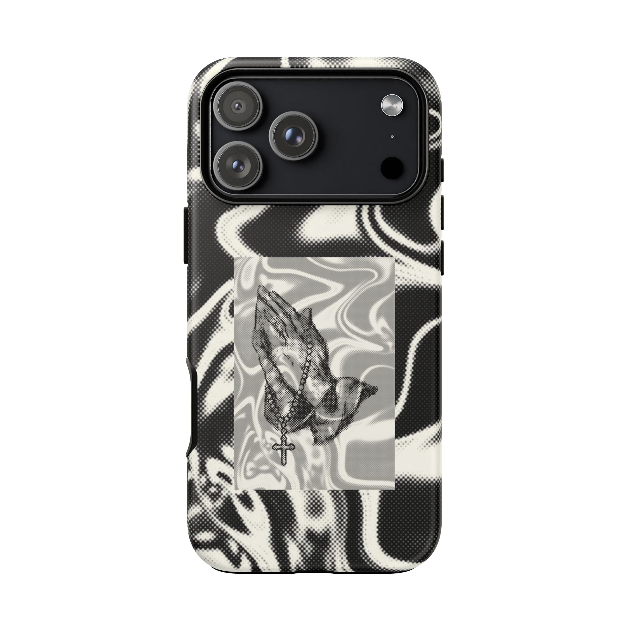 Praying Hands Phone Case – Black White Marble Spiritual Design
