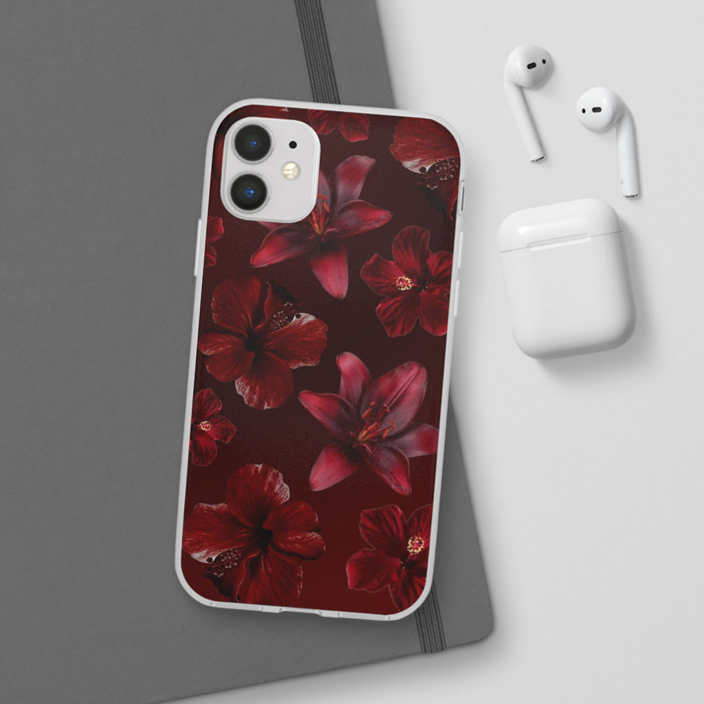 Red Floral Flexi Phone Case – Dark Burgundy Lily Pattern