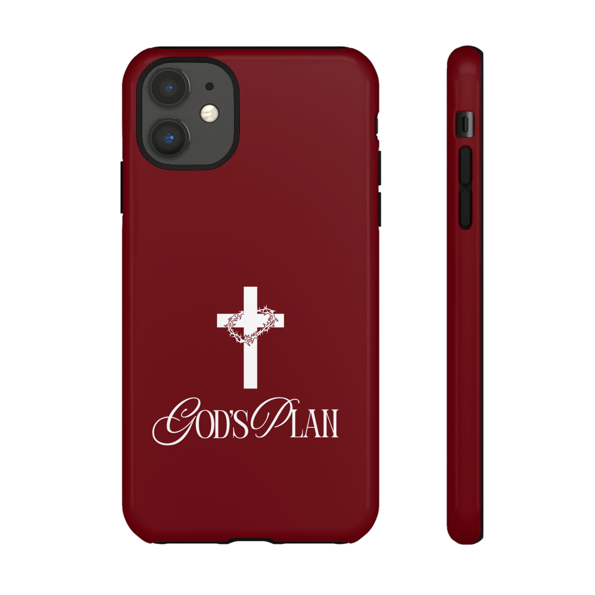 God's Plan — Christian Tough Phone Case | Cross Faith Burgundy Cover