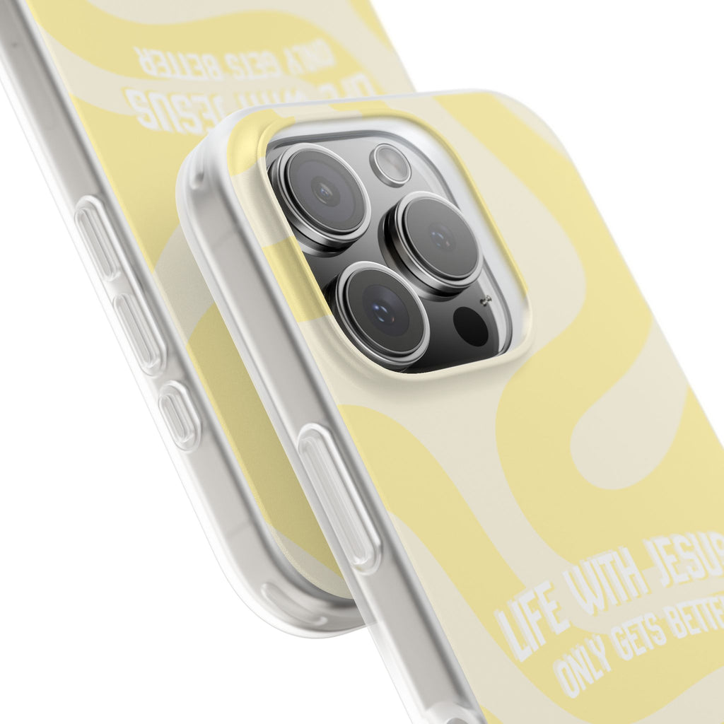 Christian Phone Case - "Life With Jesus Only Gets Better" Yellow Swirl Flexi Case