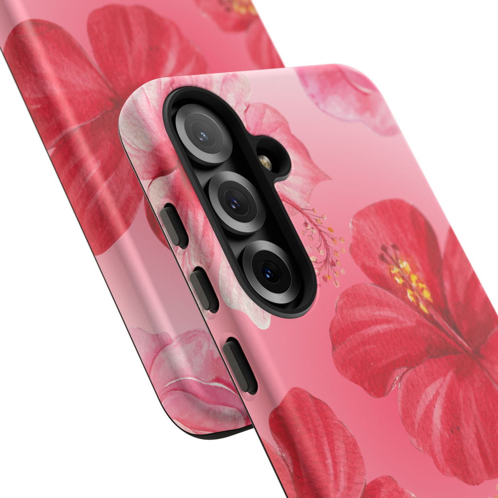 Hibiscus Pink Tough Phone Case — Floral Tropical Protective Cover