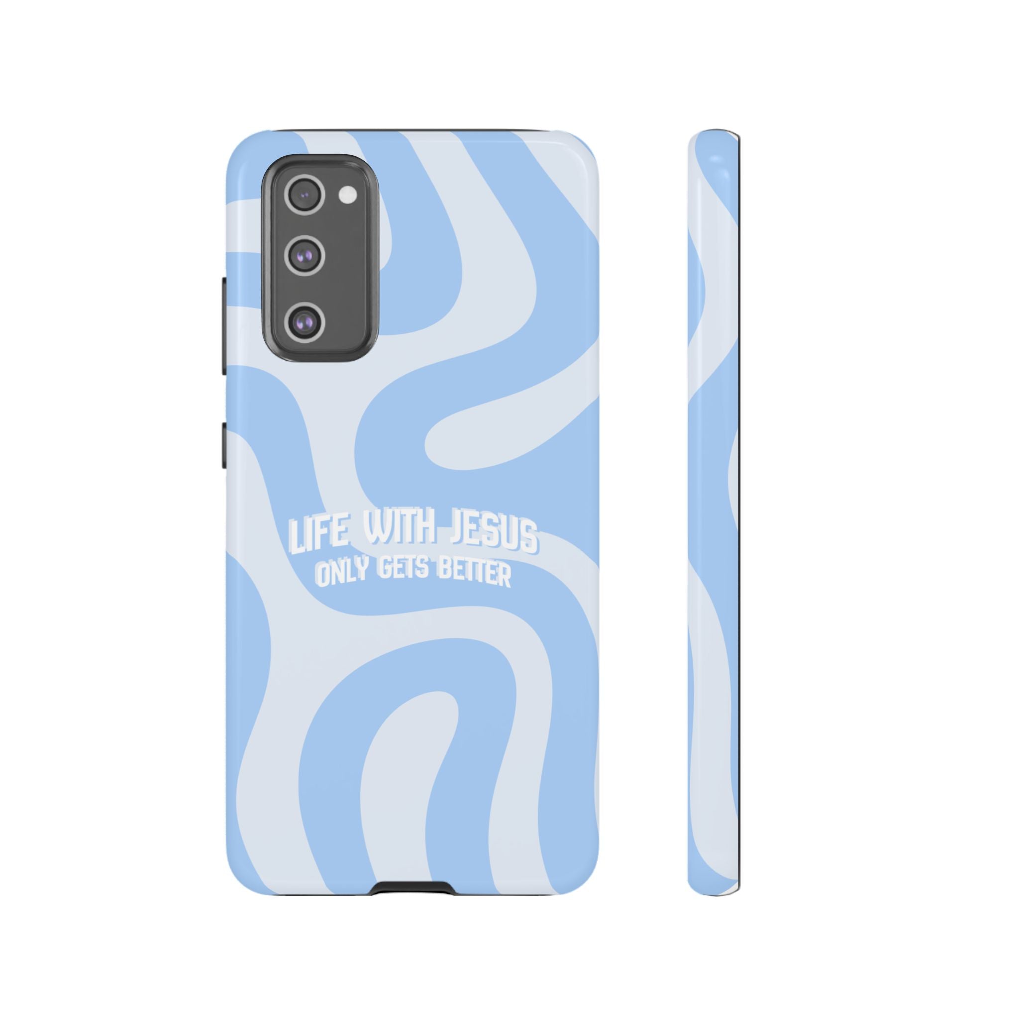 Blue Swirl Phone Case - "Life With Jesus Only Gets Better" Christian iPhone Cover