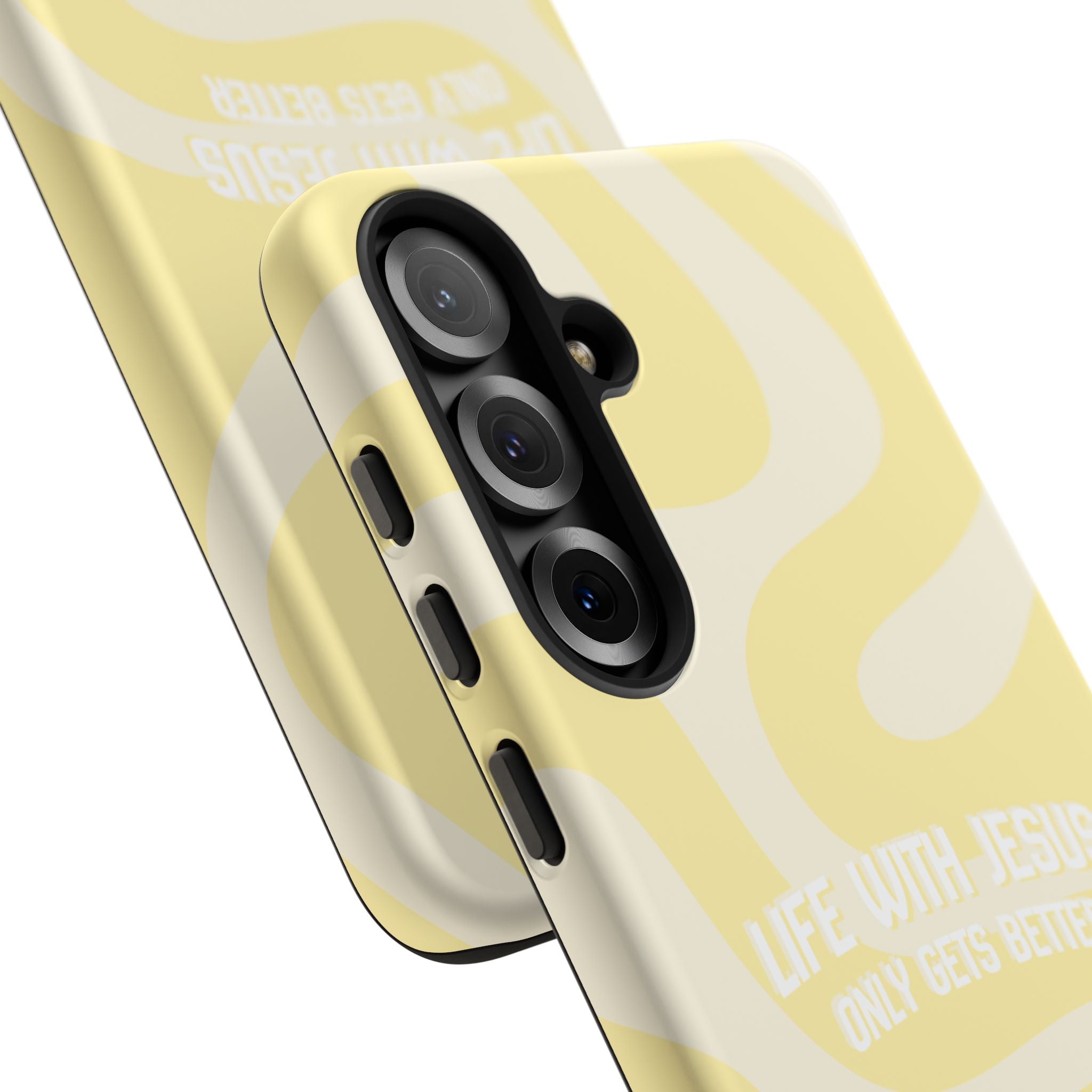 Yellow Swirl Phone Case - "Life With Jesus Only Gets Better" Christian iPhone Cover Tough Case