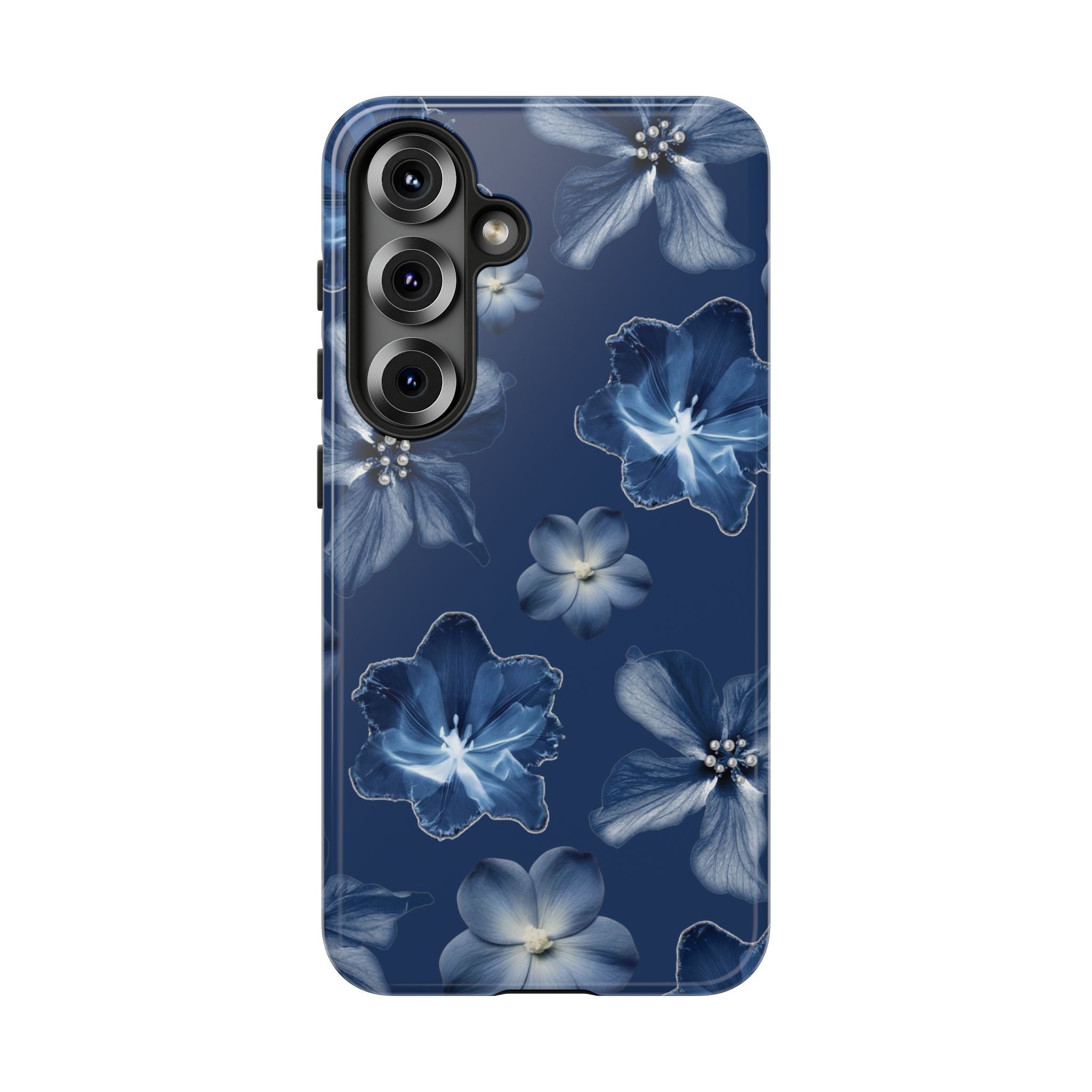 Navy Floral Tough Phone Case — Blue Bloom Protective Cover
