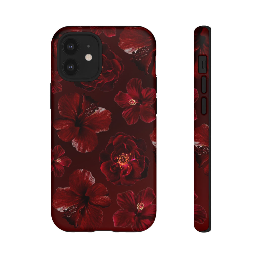 Dark Red Floral Phone Case – Protective Tough Case with Burgundy Roses