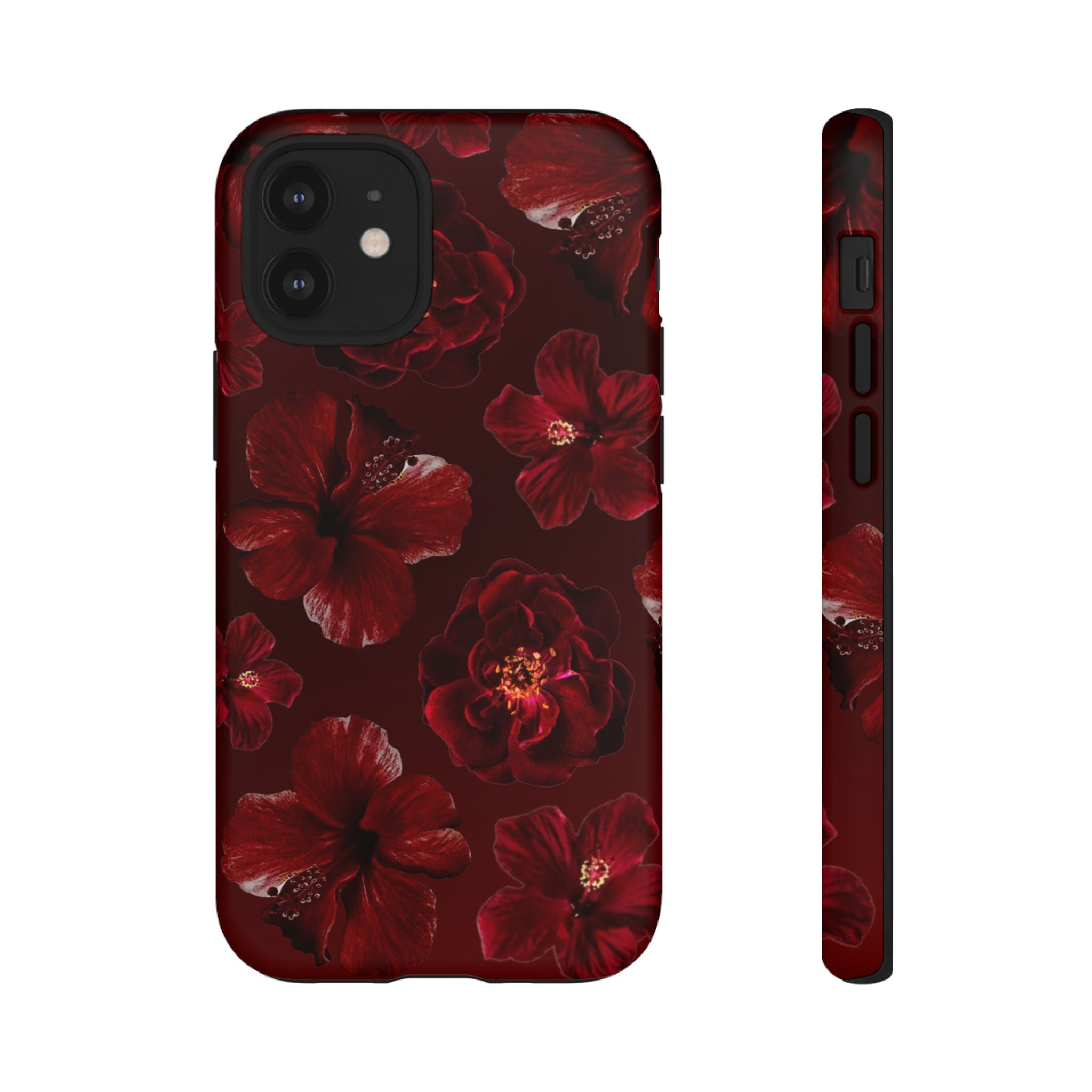 Dark Red Floral Phone Case – Protective Tough Case with Burgundy Roses