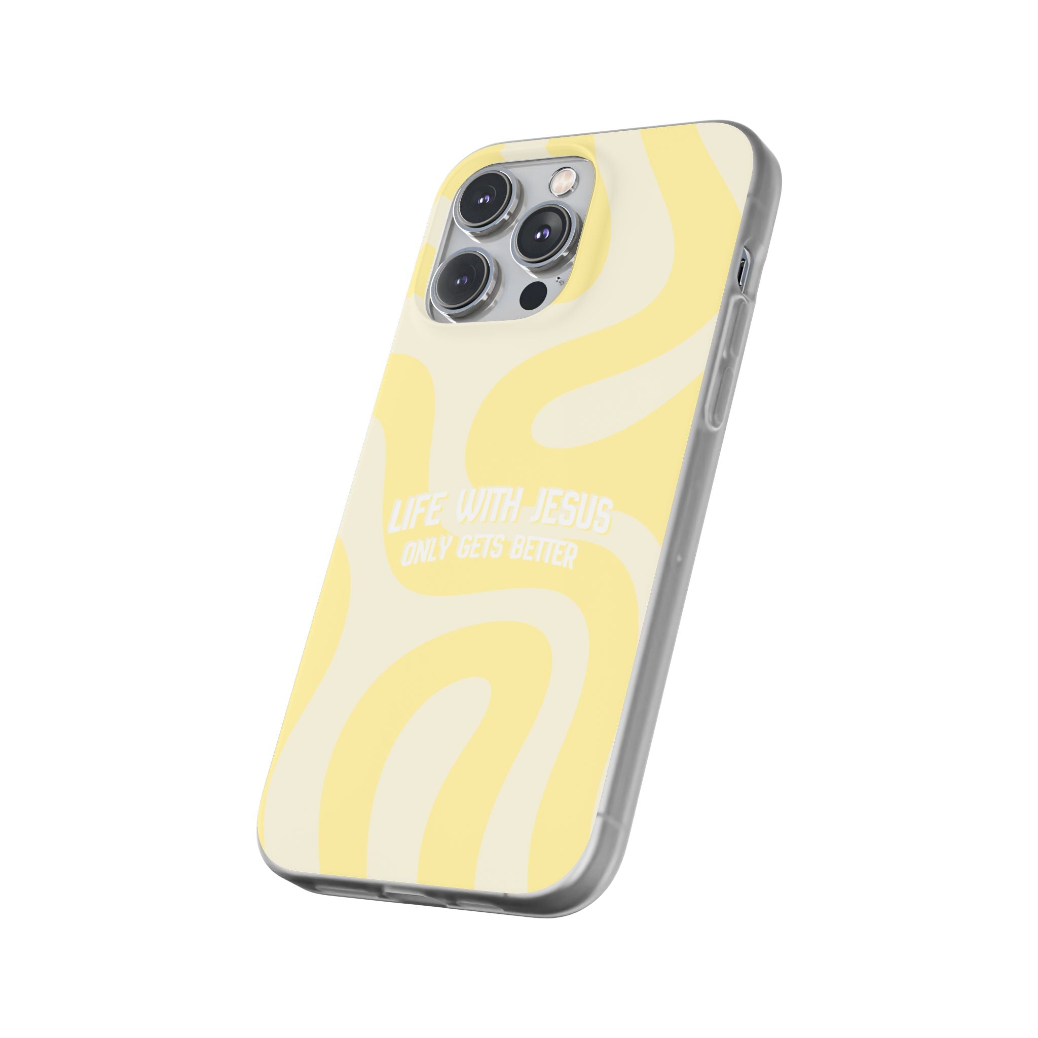 Christian Phone Case - "Life With Jesus Only Gets Better" Yellow Swirl Flexi Case