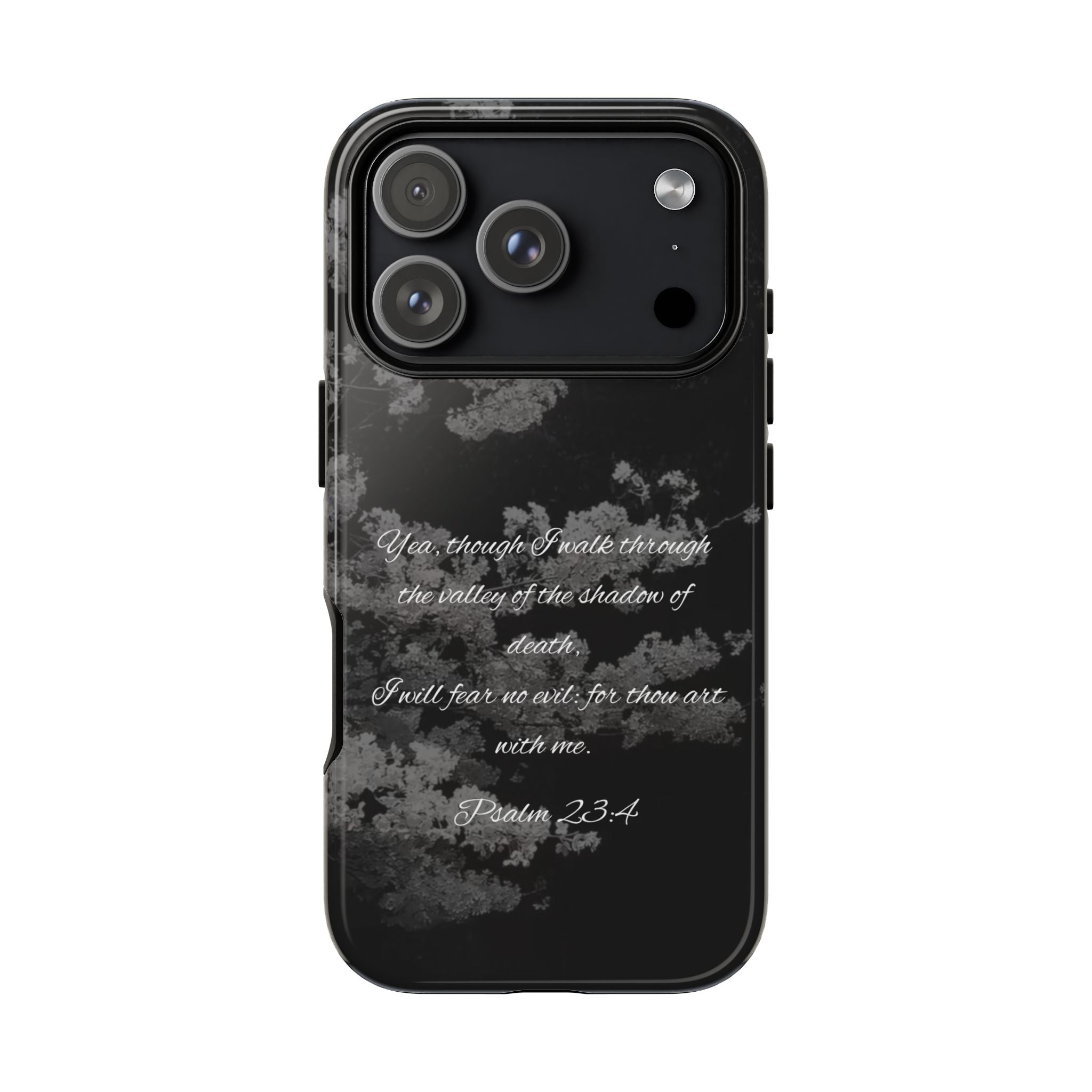 Bible Verse Phone Case — Psalm 23:4 Comfort Black Protective Cover