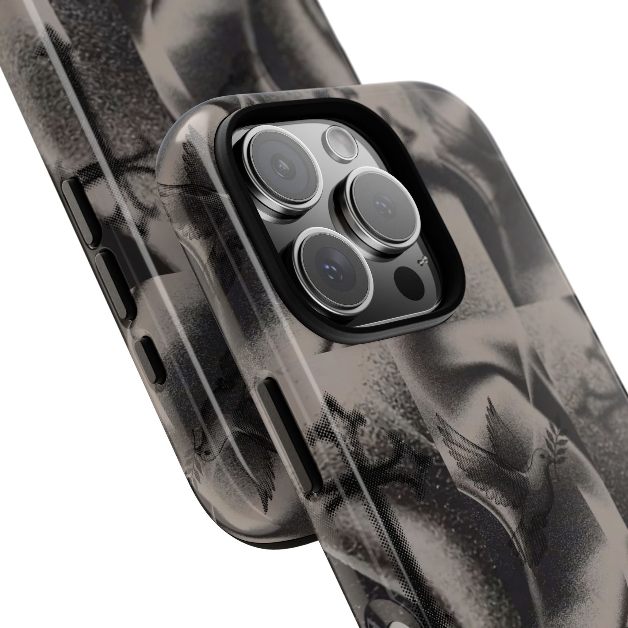 Gothic Cross & Dove Phone Case — Moody Checkerboard Protective Case