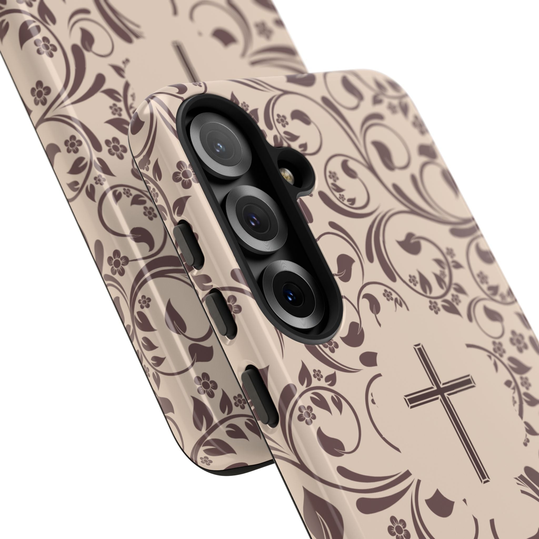 Christian Cross Floral Phone Case — Elegant Religious Protective Cover