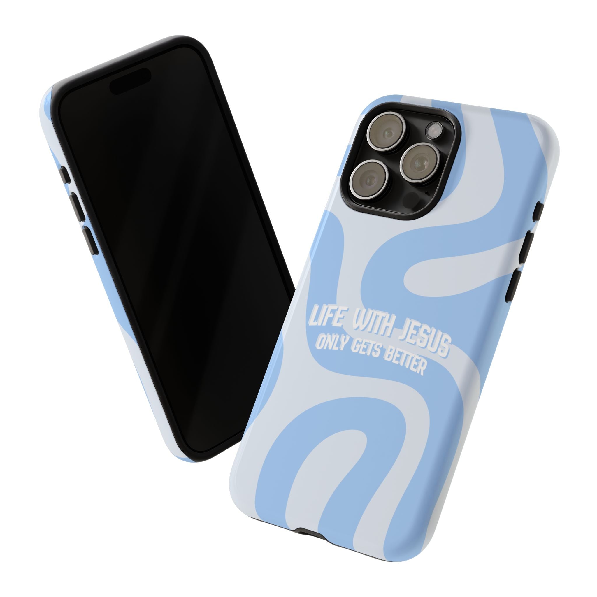 Blue Swirl Phone Case - "Life With Jesus Only Gets Better" Christian iPhone Cover