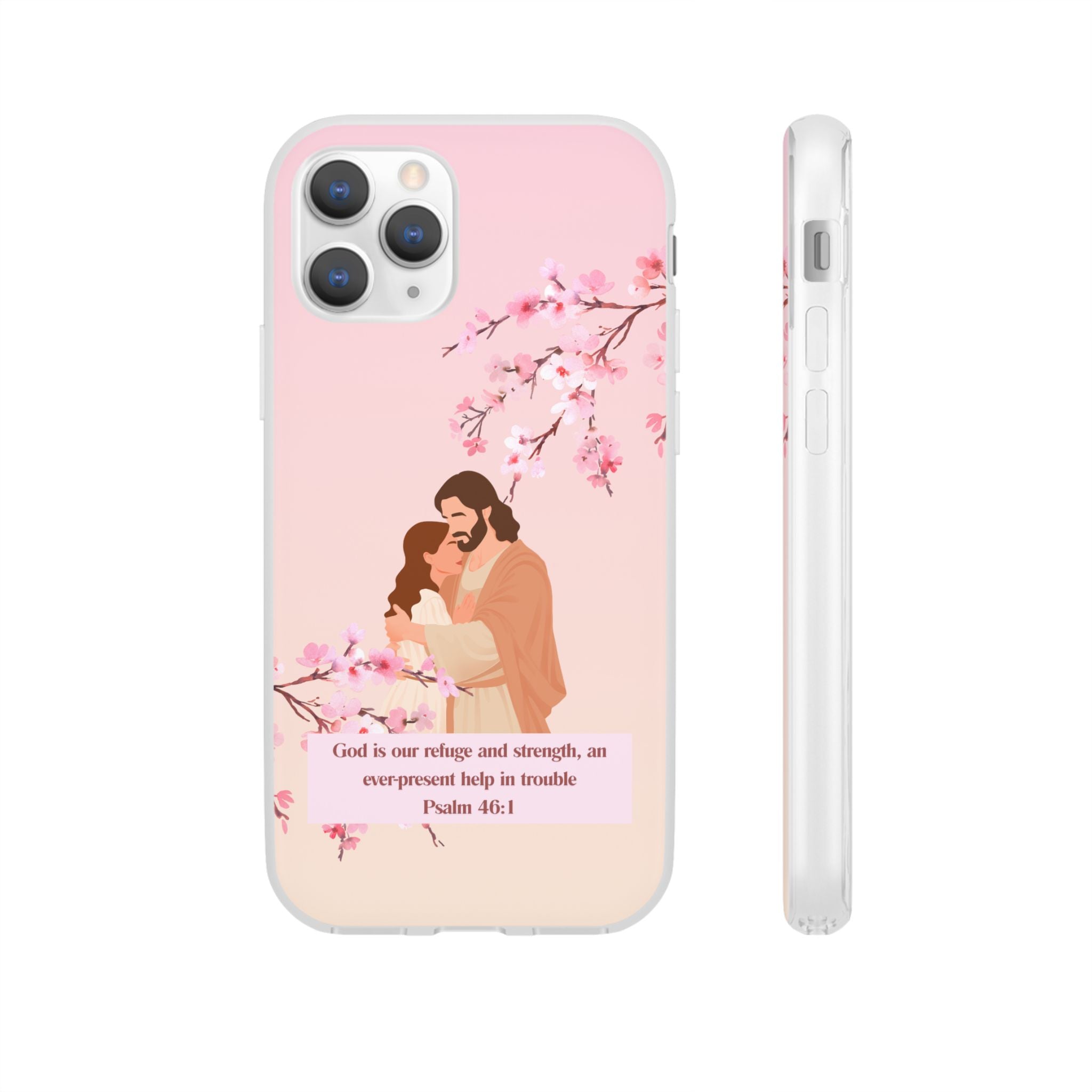 God Is Our Refuge – Psalm 46:1 Cherry Blossom Christian Flexi Phone Case