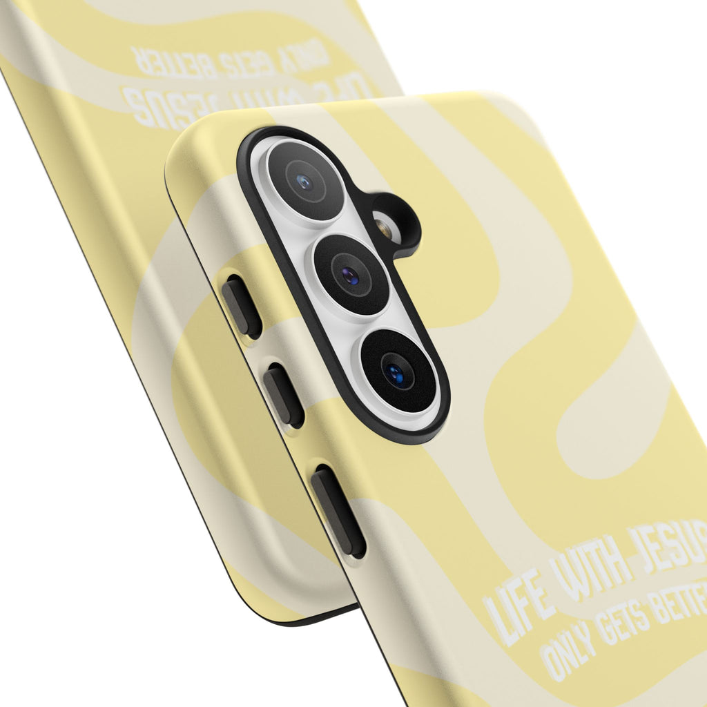 Yellow Swirl Phone Case - "Life With Jesus Only Gets Better" Christian iPhone Cover Tough Case