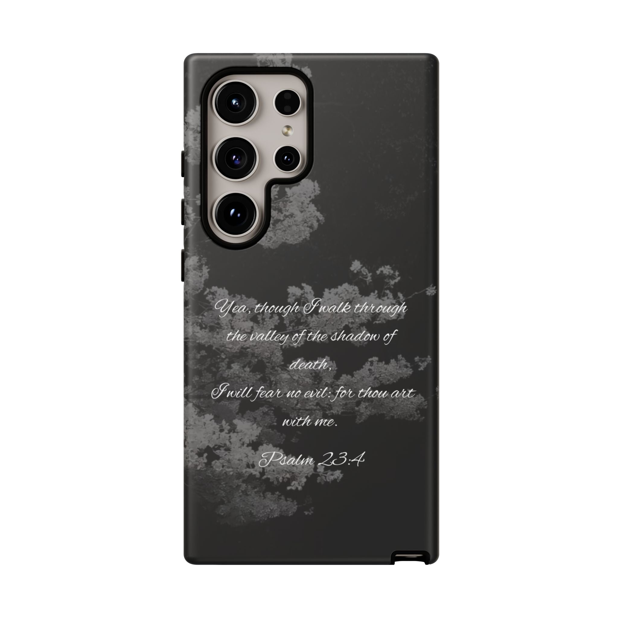Bible Verse Phone Case — Psalm 23:4 Comfort Black Protective Cover