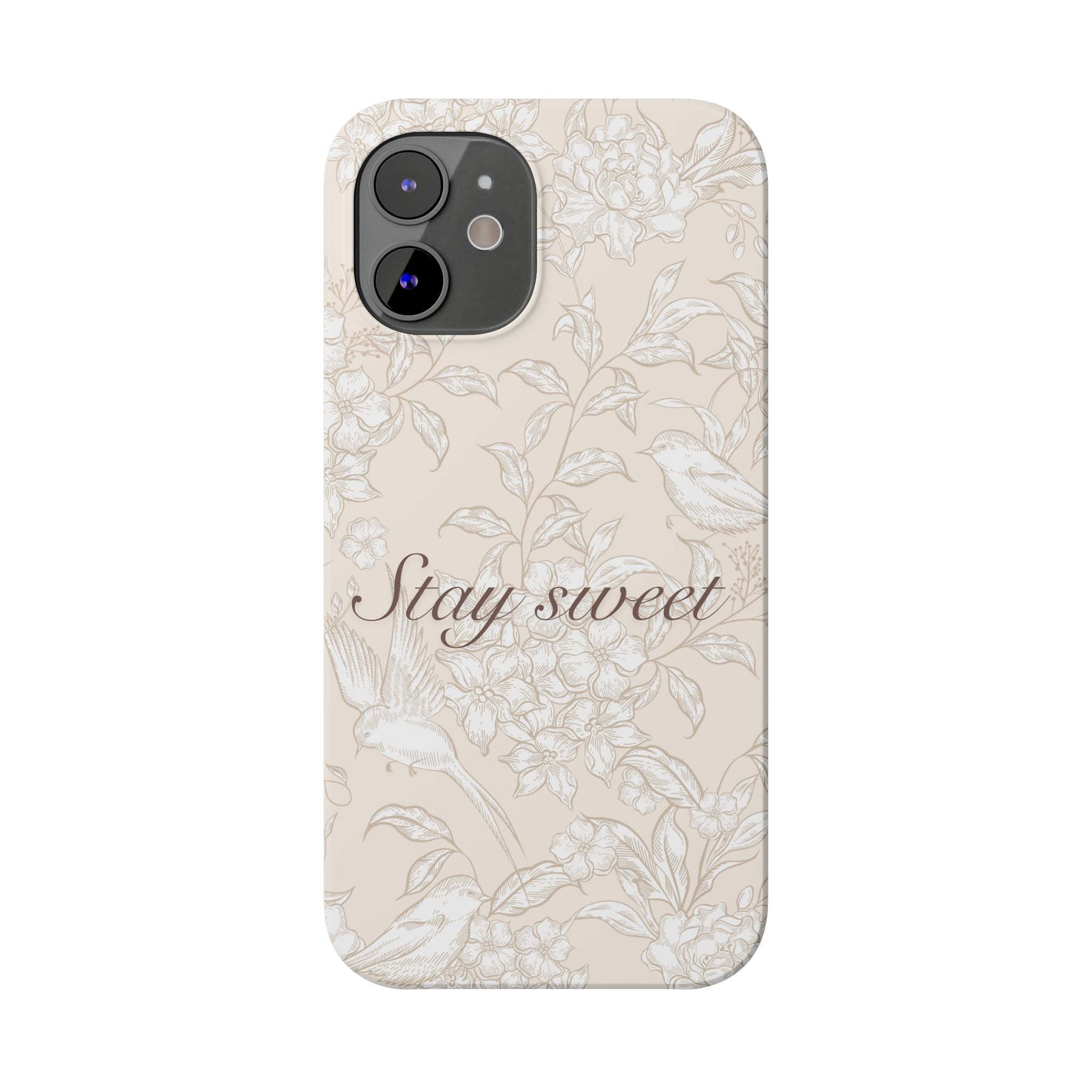 Stay Sweet Floral Slim Phone Case — Beige Bird & Blossom Protective Cover