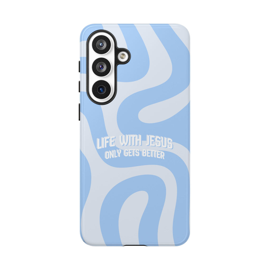 Blue Swirl Phone Case - "Life With Jesus Only Gets Better" Christian iPhone Cover