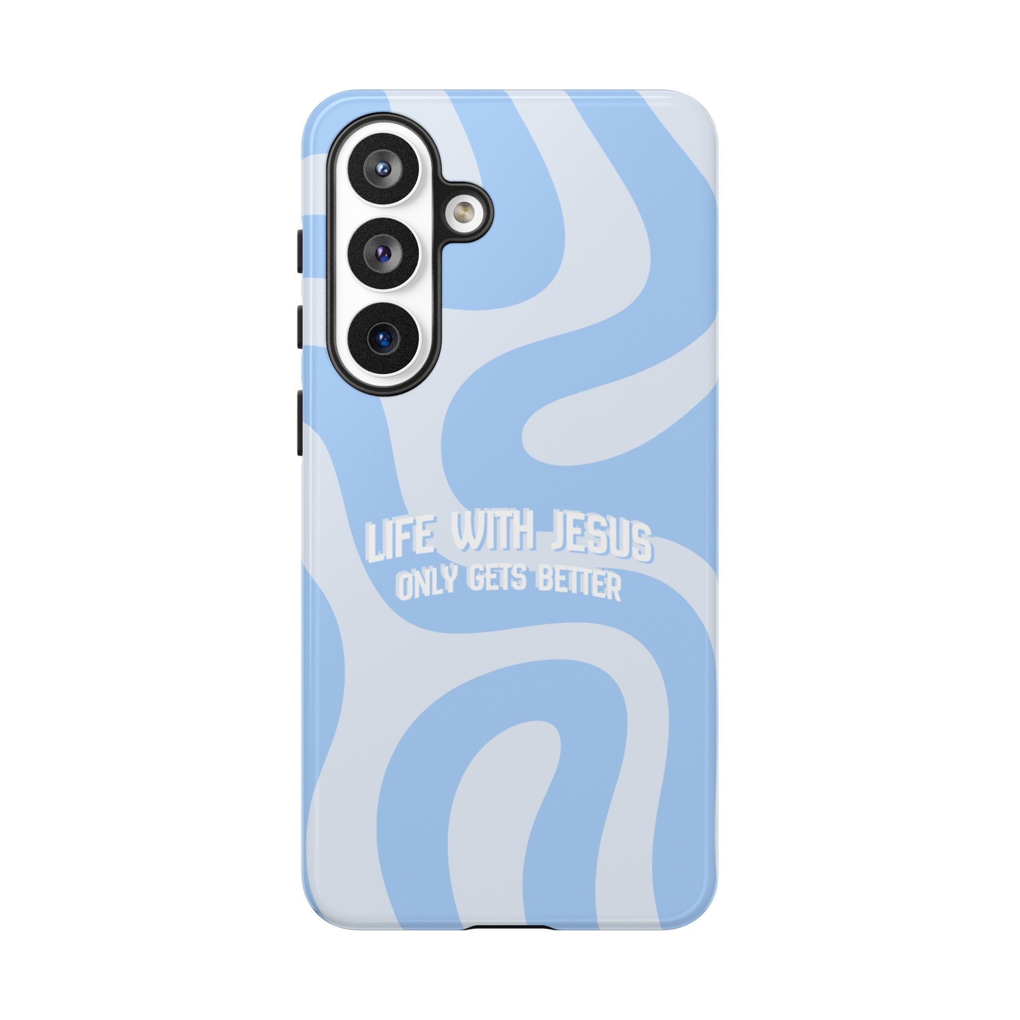 Blue Swirl Phone Case - "Life With Jesus Only Gets Better" Christian iPhone Cover