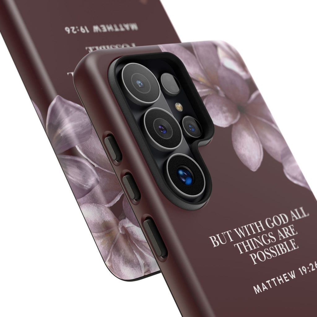 But With God All Things Are Possible — Floral Bible Verse Christian Tough Phone Case