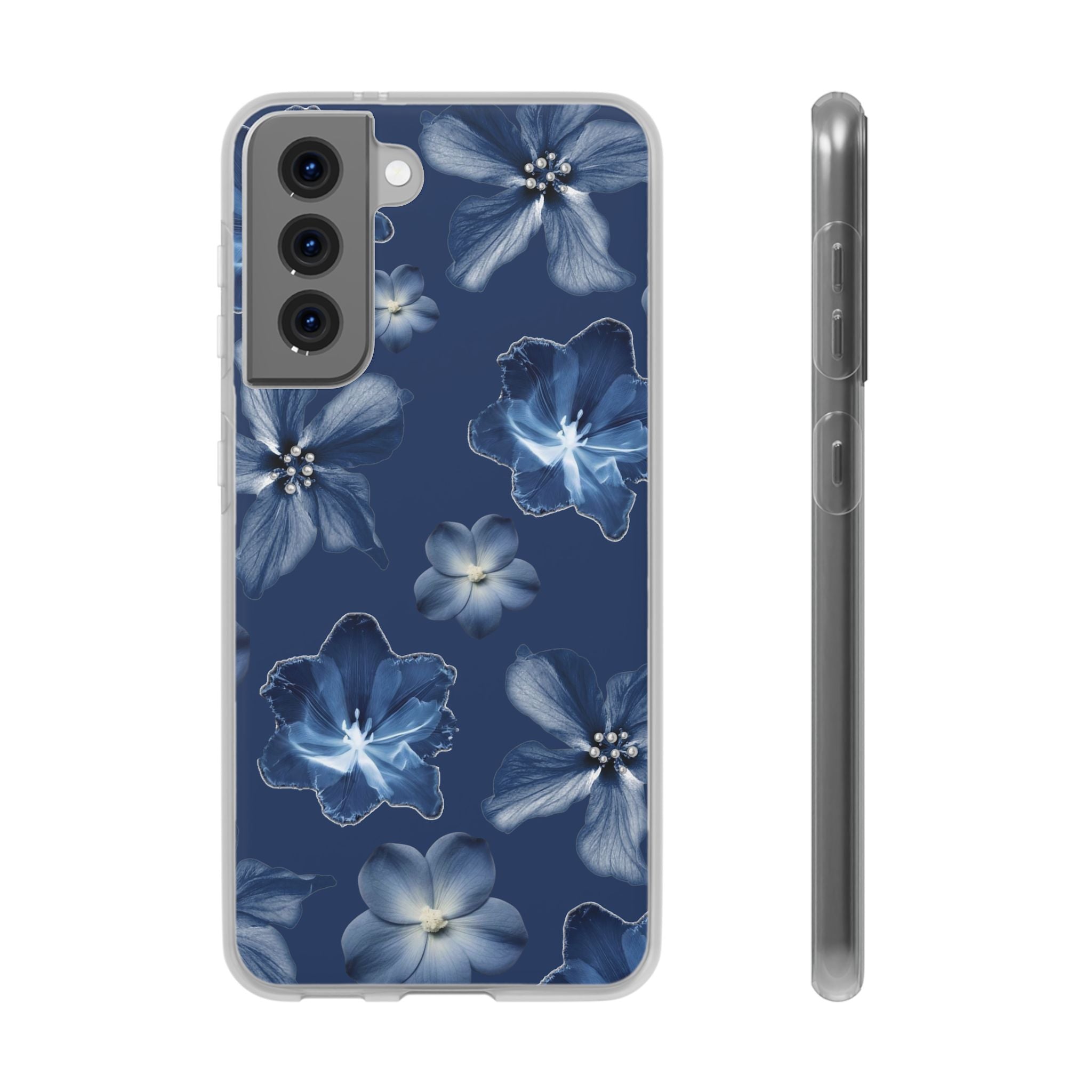 Floral Blue Phone Case — Navy Watercolor Blossom Flexi Case