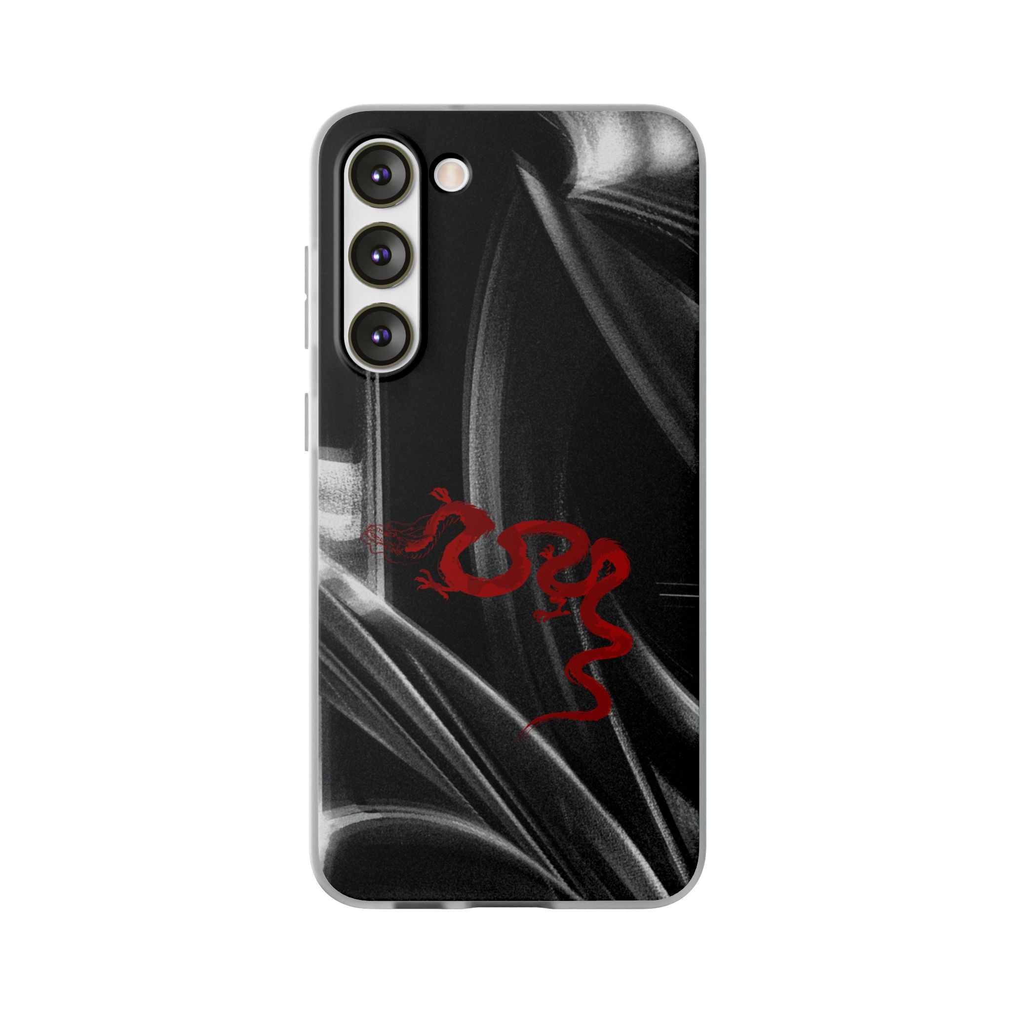 Flexi Phone Case — Black Smoke Background with Red Dragon