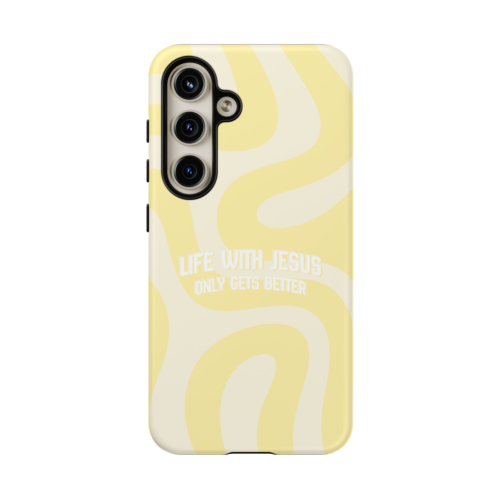 Yellow Swirl Phone Case - "Life With Jesus Only Gets Better" Christian iPhone Cover Tough Case