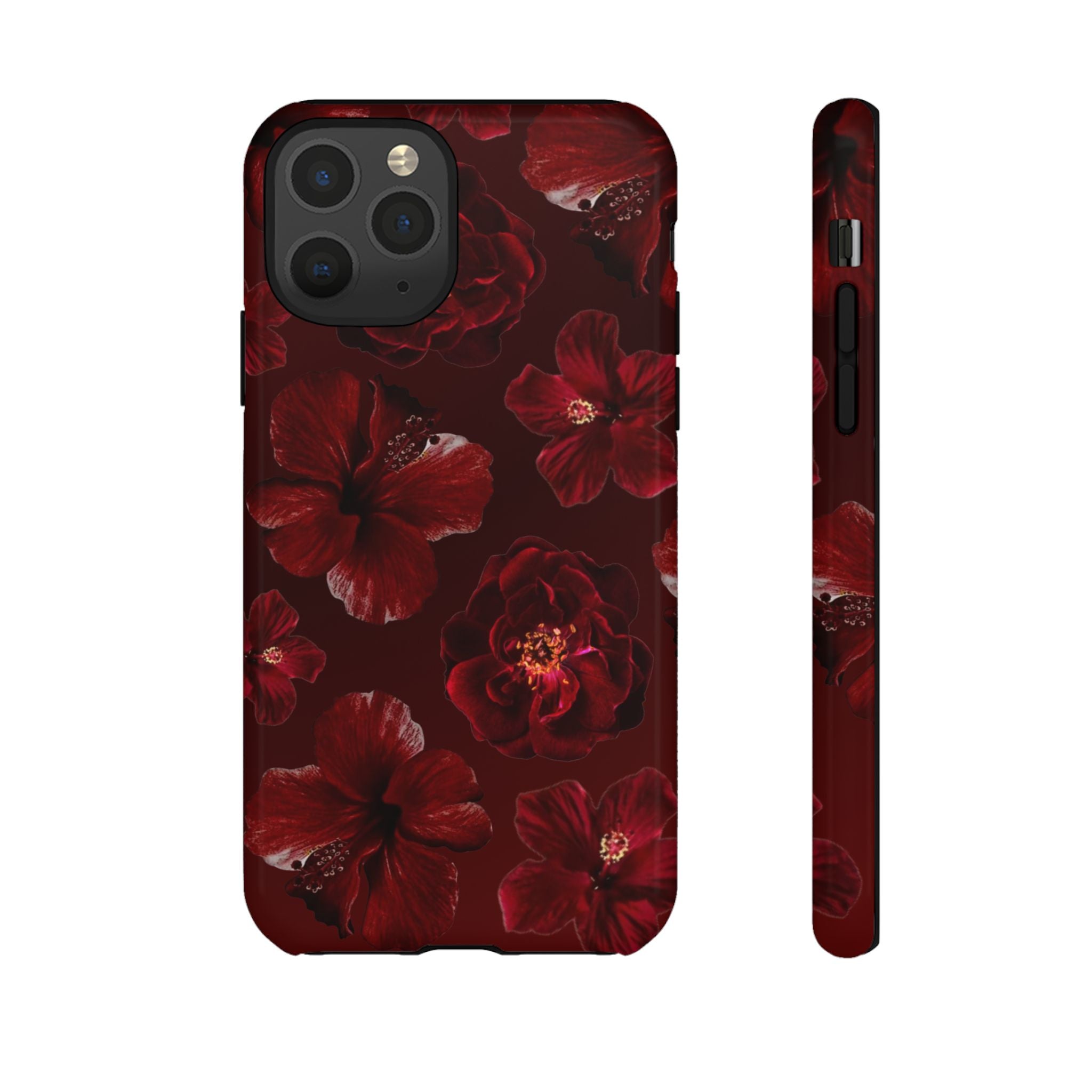 Dark Red Floral Phone Case – Protective Tough Case with Burgundy Roses