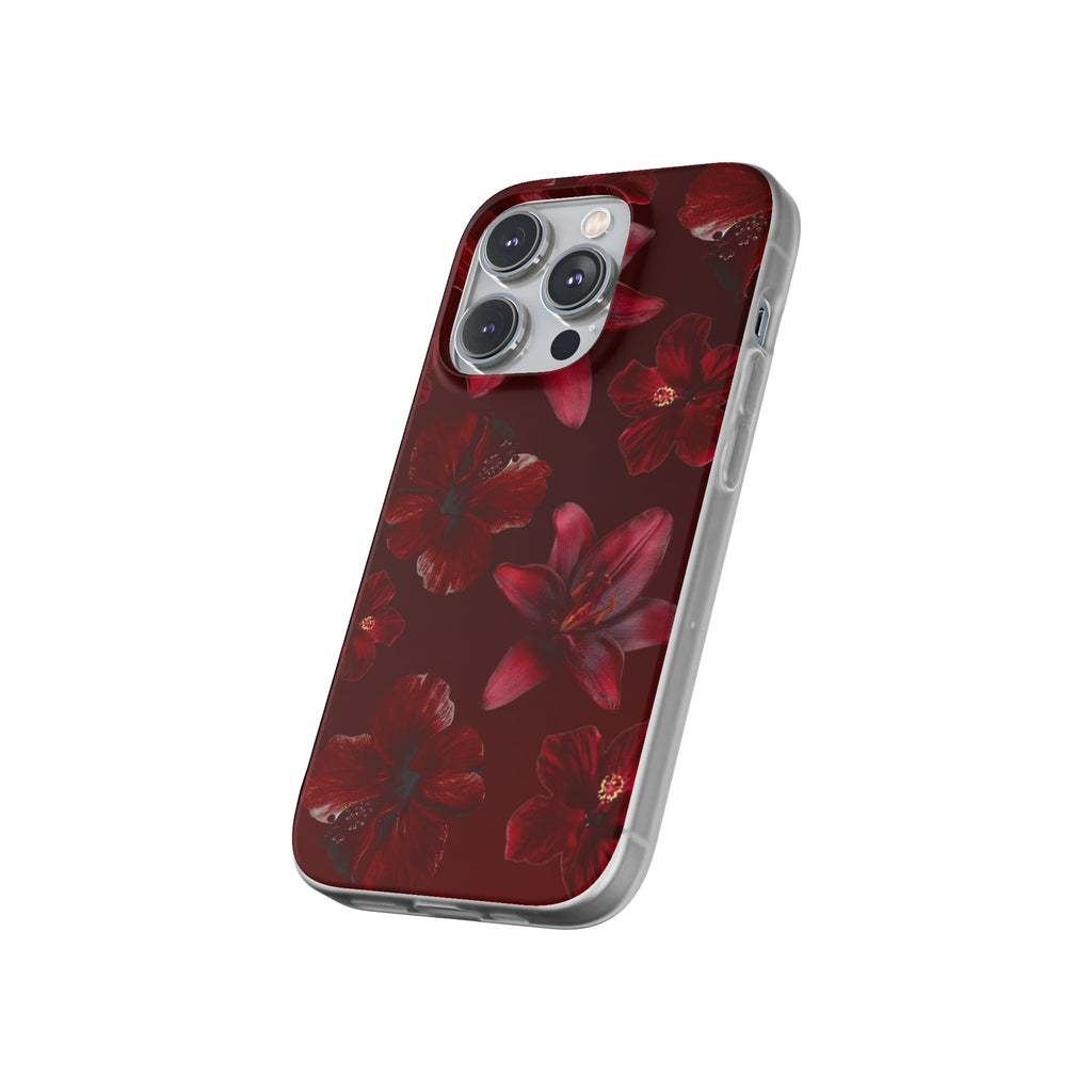 Red Floral Flexi Phone Case – Dark Burgundy Lily Pattern