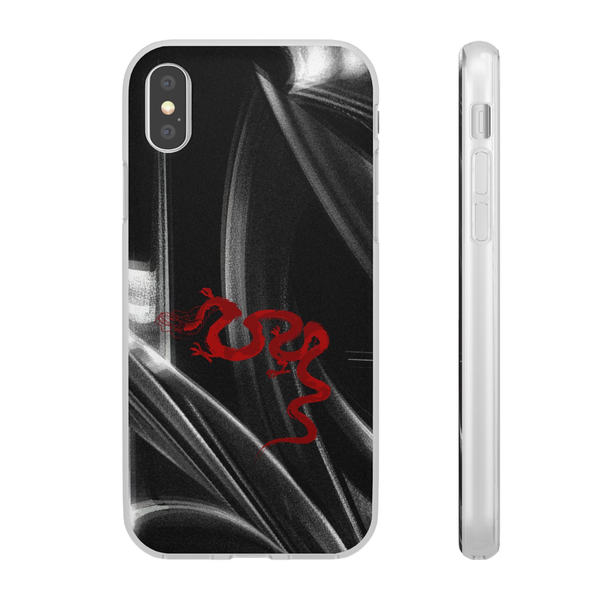 Flexi Phone Case — Black Smoke Background with Red Dragon