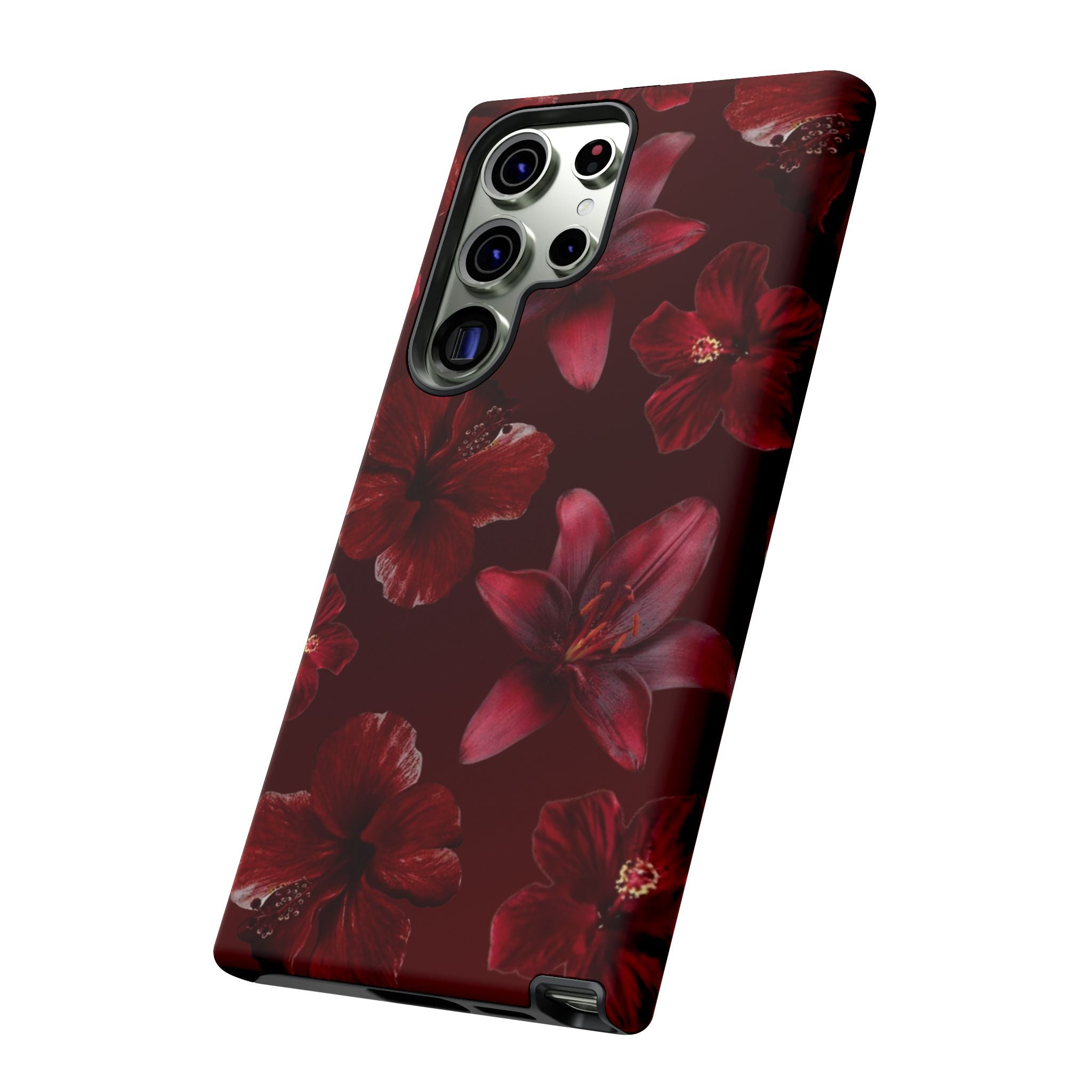 Tough Cases - Dark Red Floral Phone Case