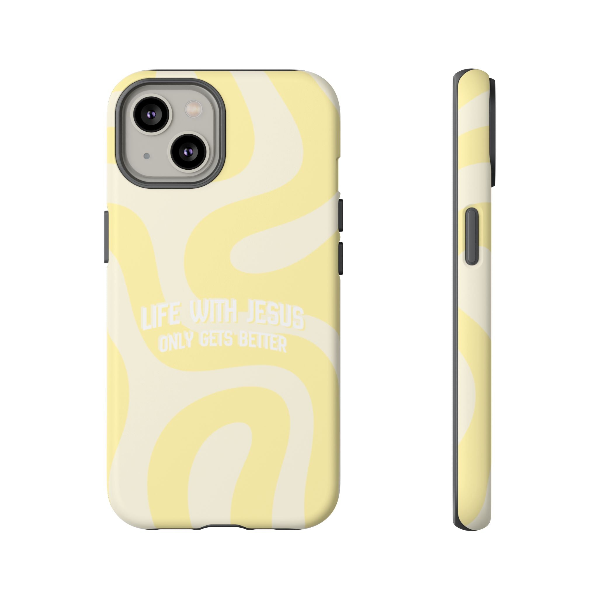 Yellow Swirl Phone Case - "Life With Jesus Only Gets Better" Christian iPhone Cover Tough Case