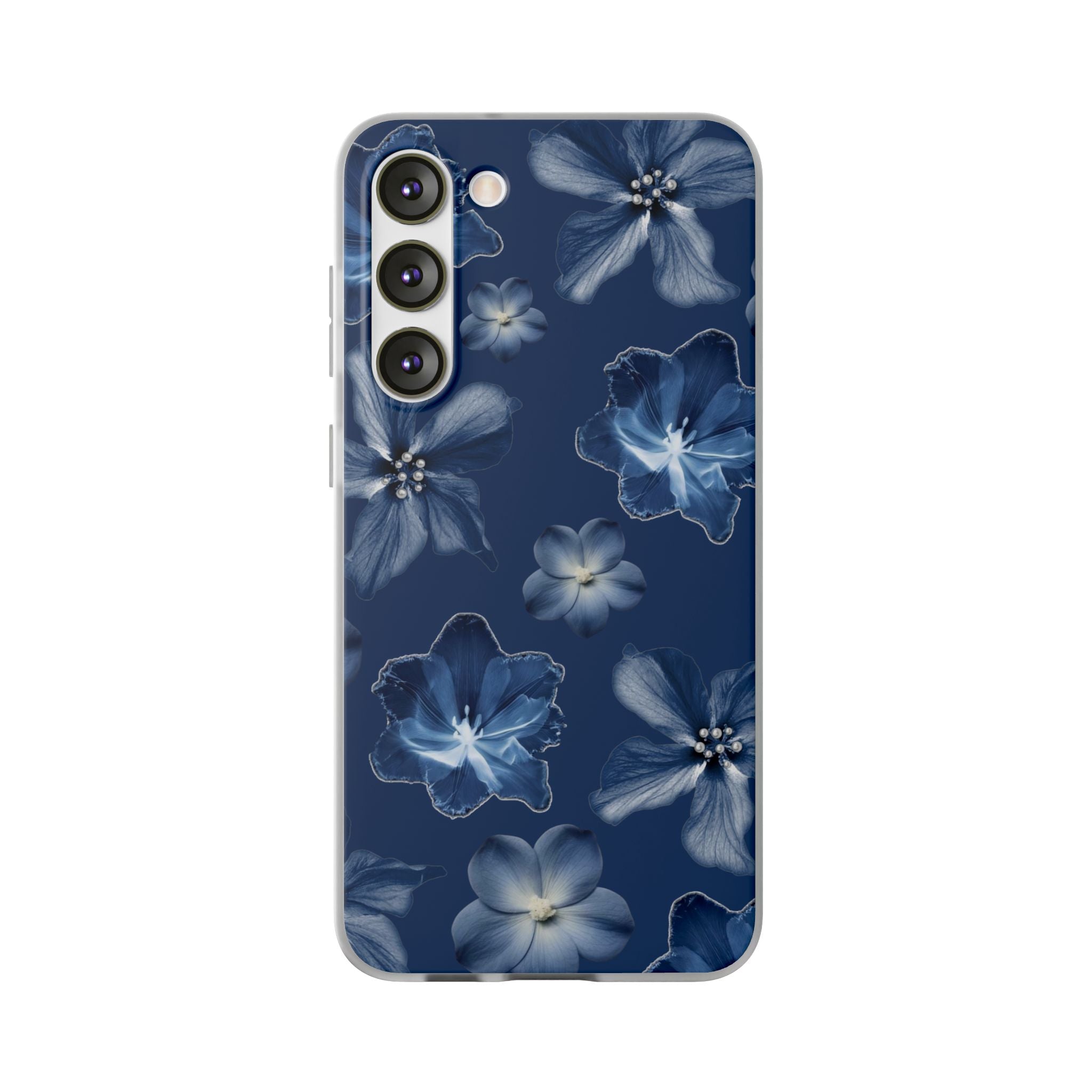 Floral Blue Phone Case — Navy Watercolor Blossom Flexi Case