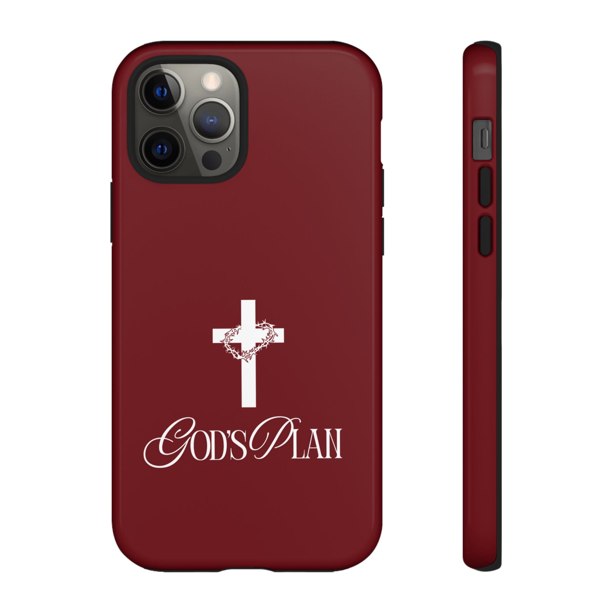 God's Plan — Christian Tough Phone Case | Cross Faith Burgundy Cover