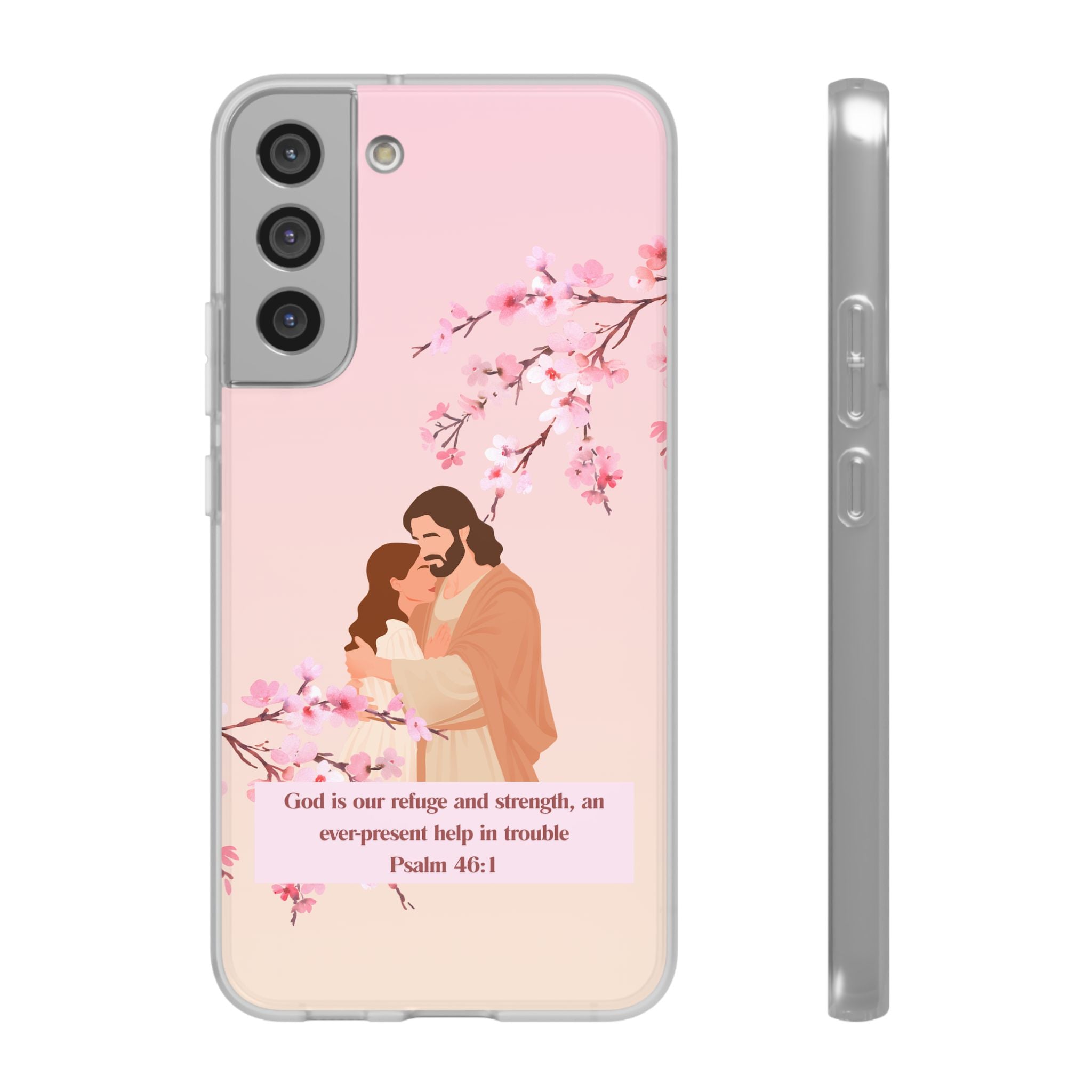 God Is Our Refuge – Psalm 46:1 Cherry Blossom Christian Flexi Phone Case